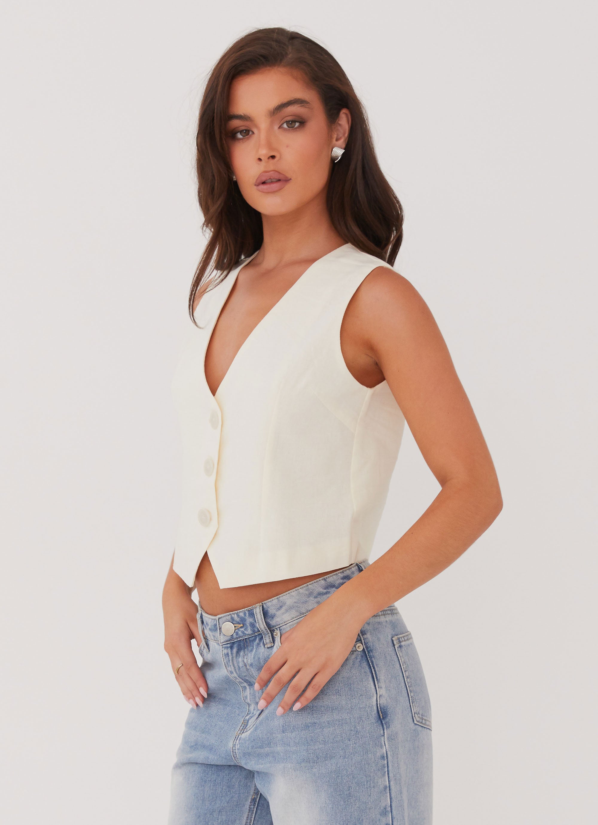 Cloud Dancer Linen Vest Top - Ivory