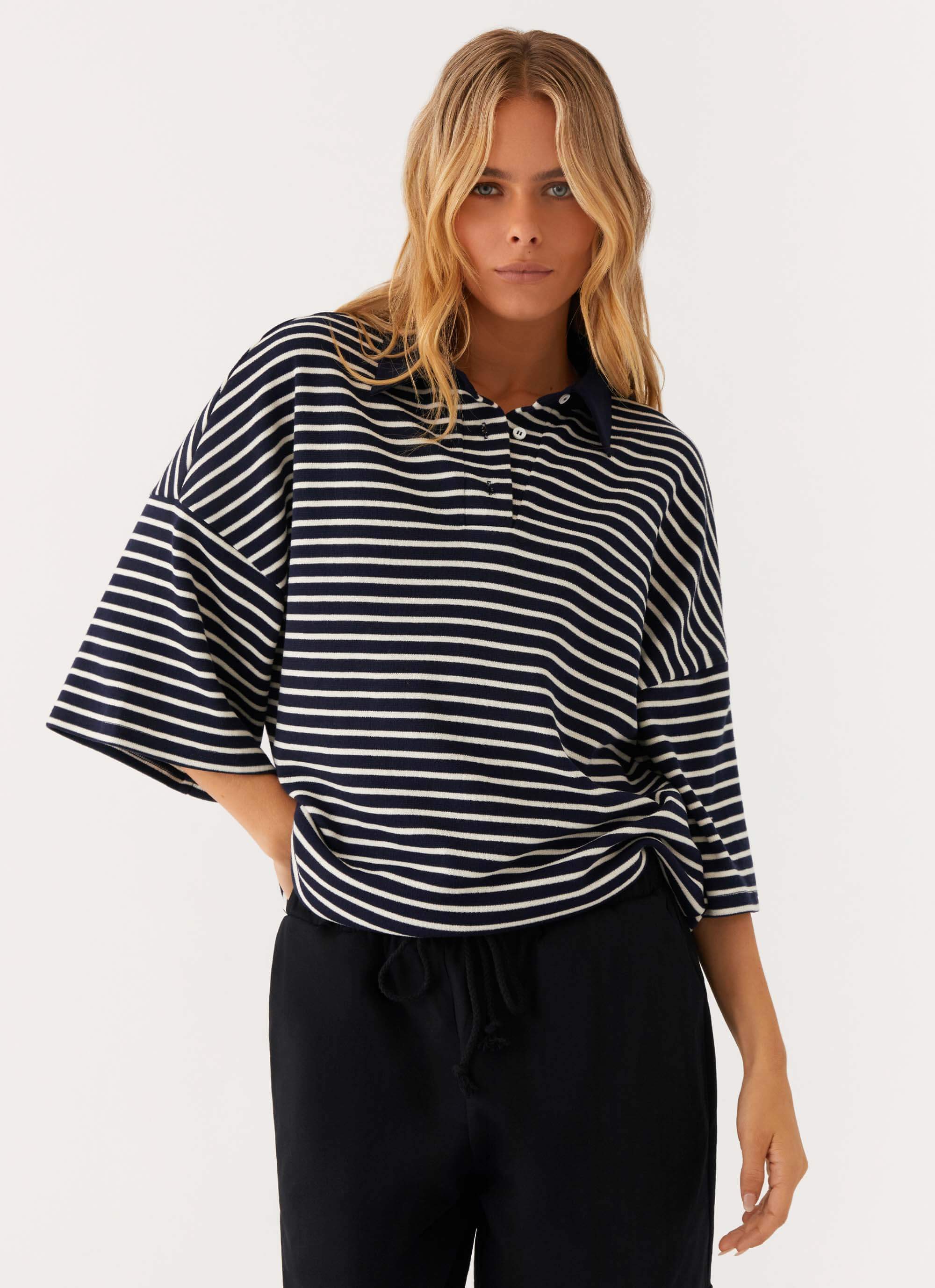 Undefeated Oversized Polo Top - Stripe