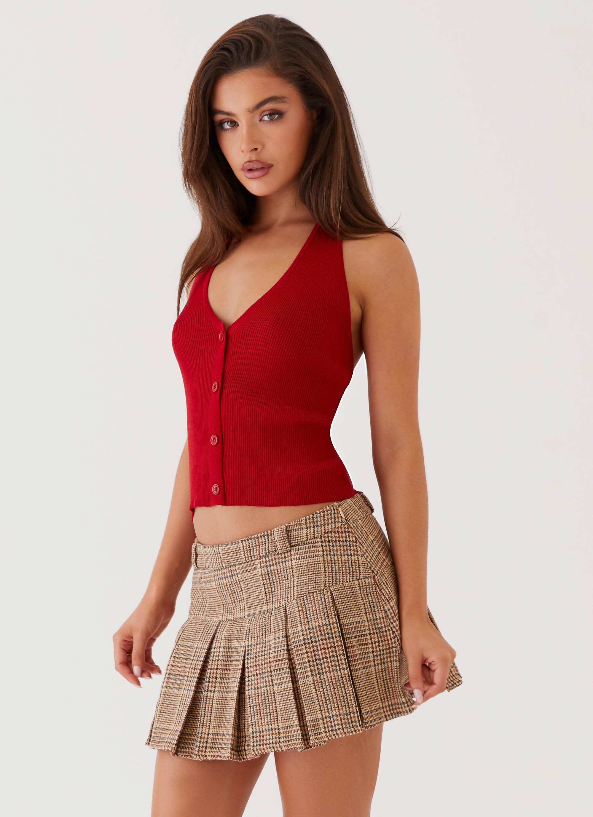 Bettie Knit Halter Top - Red