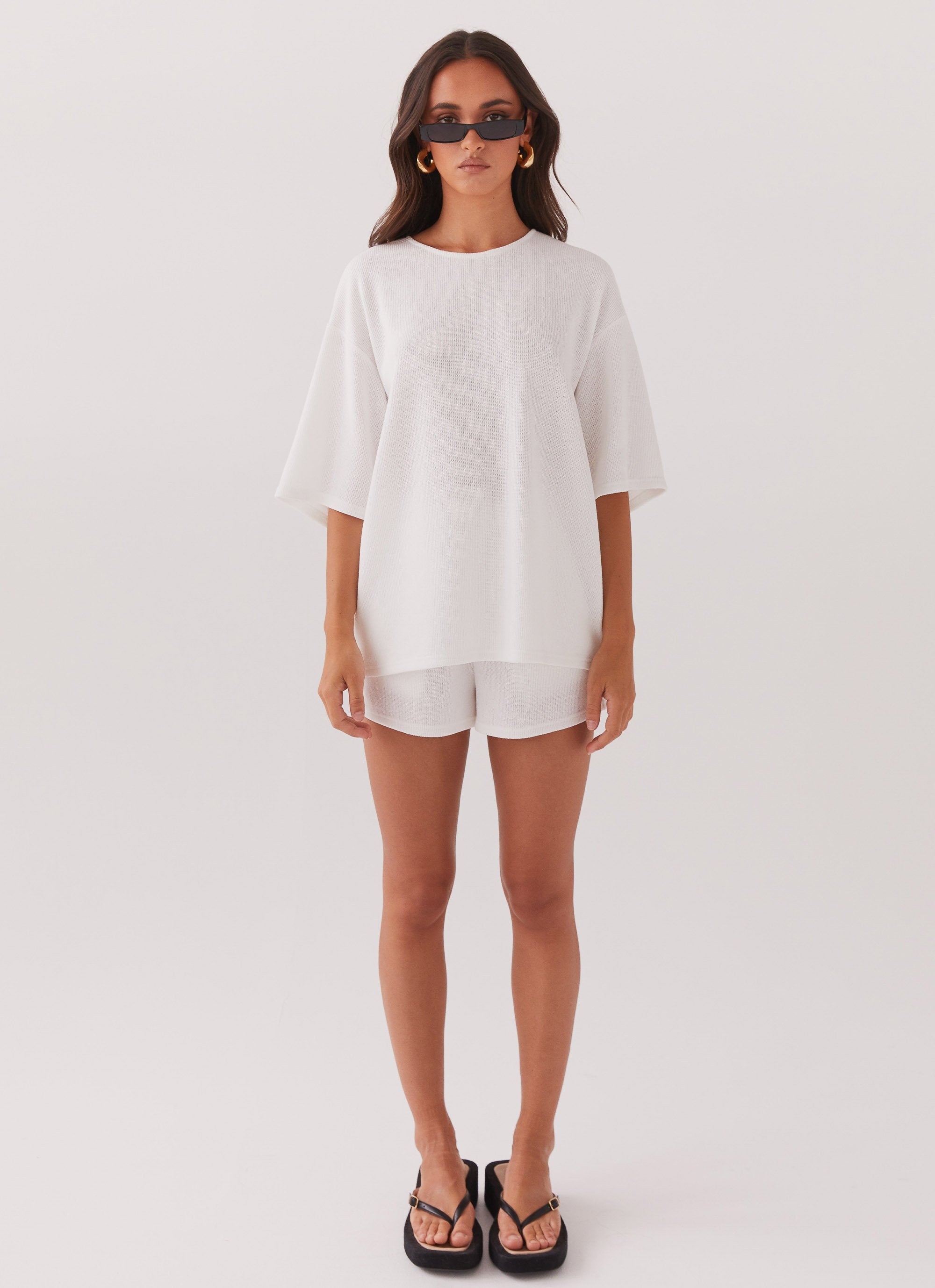 Ocean Waves Oversized Knit Tee - White