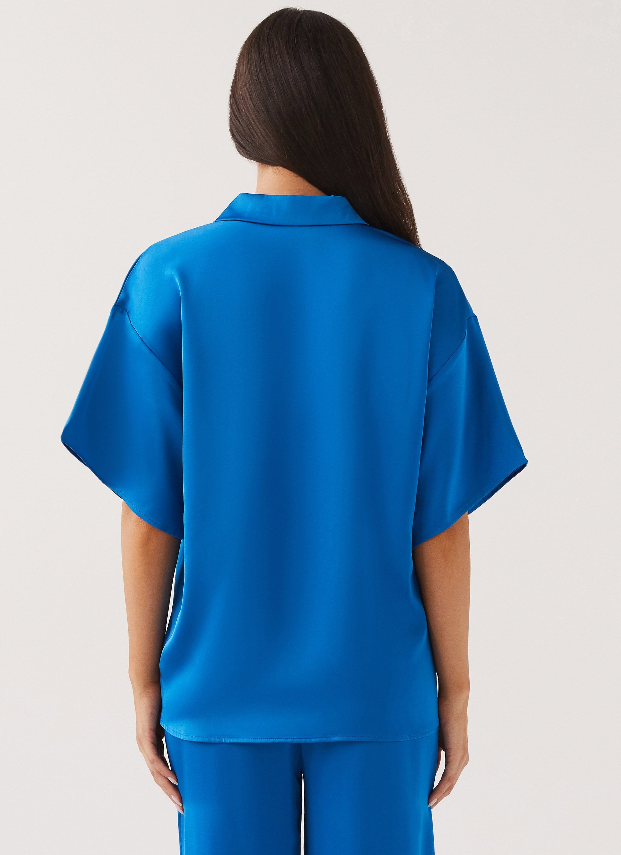 Palm Cove Satin Shirt - Cobalt