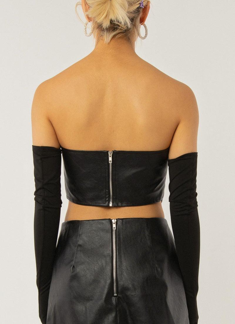 Night Turns Into Morning PU Bustier - Black PU