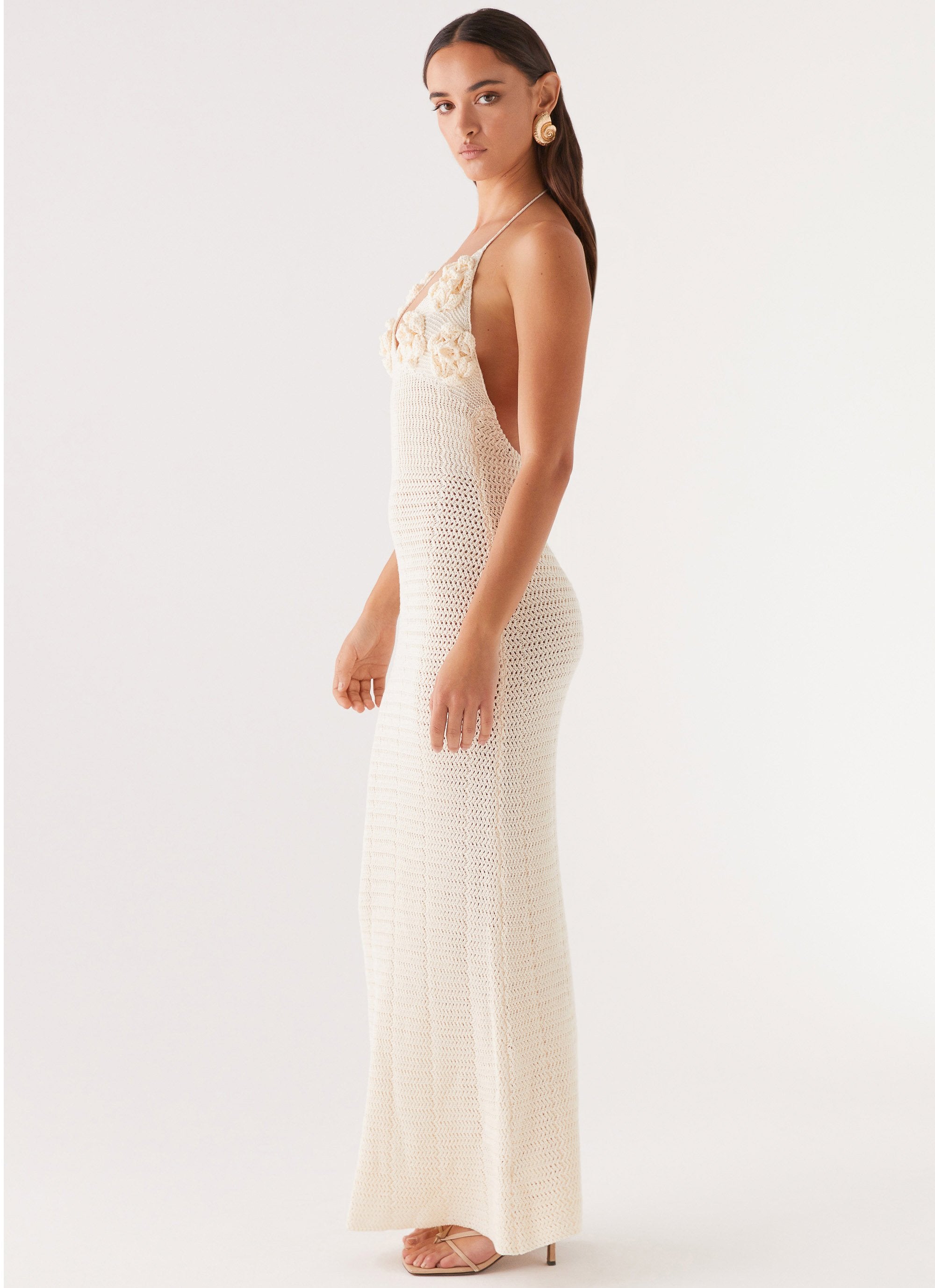 Zara Rose Crochet Maxi Dress - Ivory