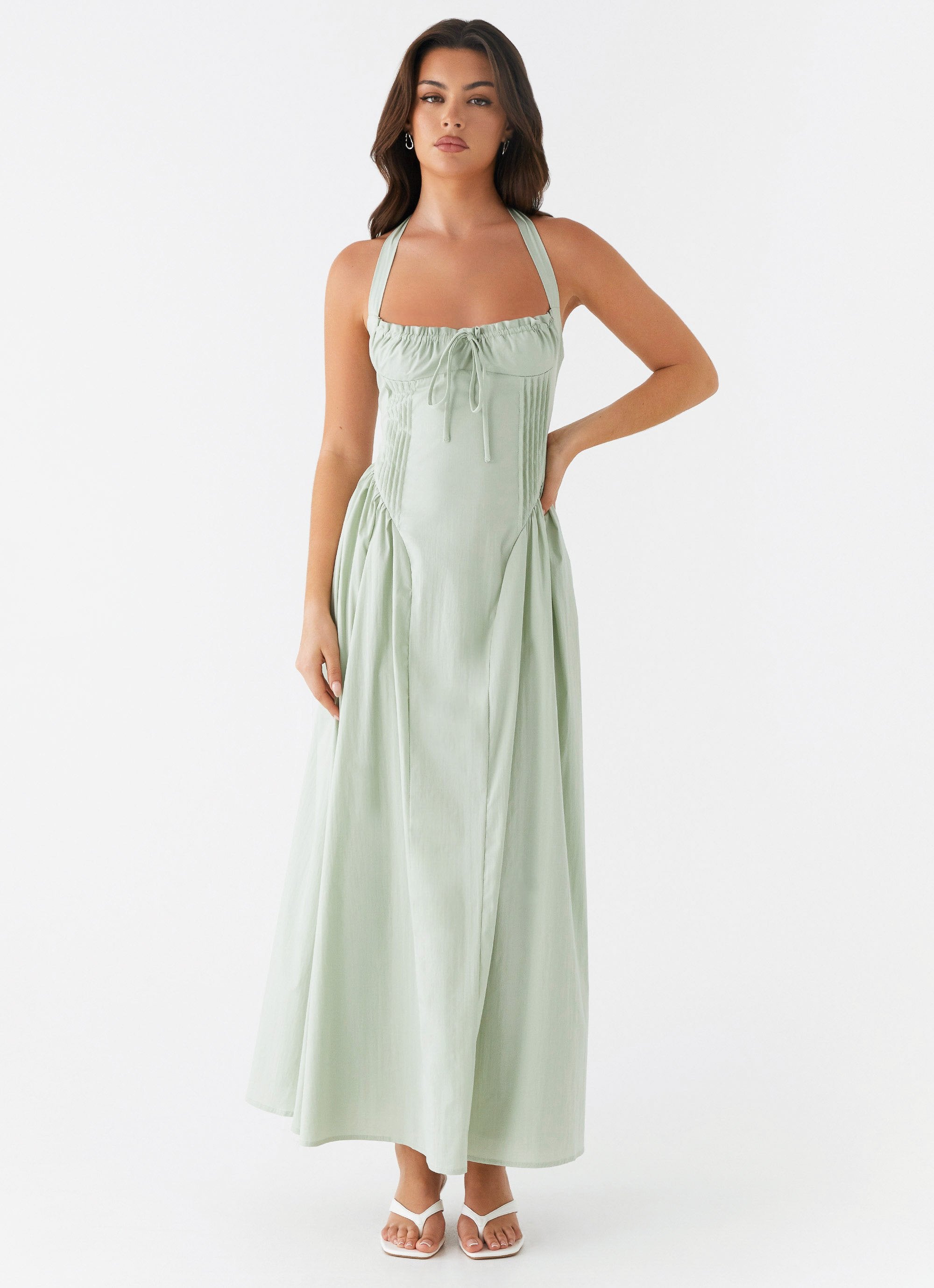 Olenna Halterneck Midi Dress - Sage