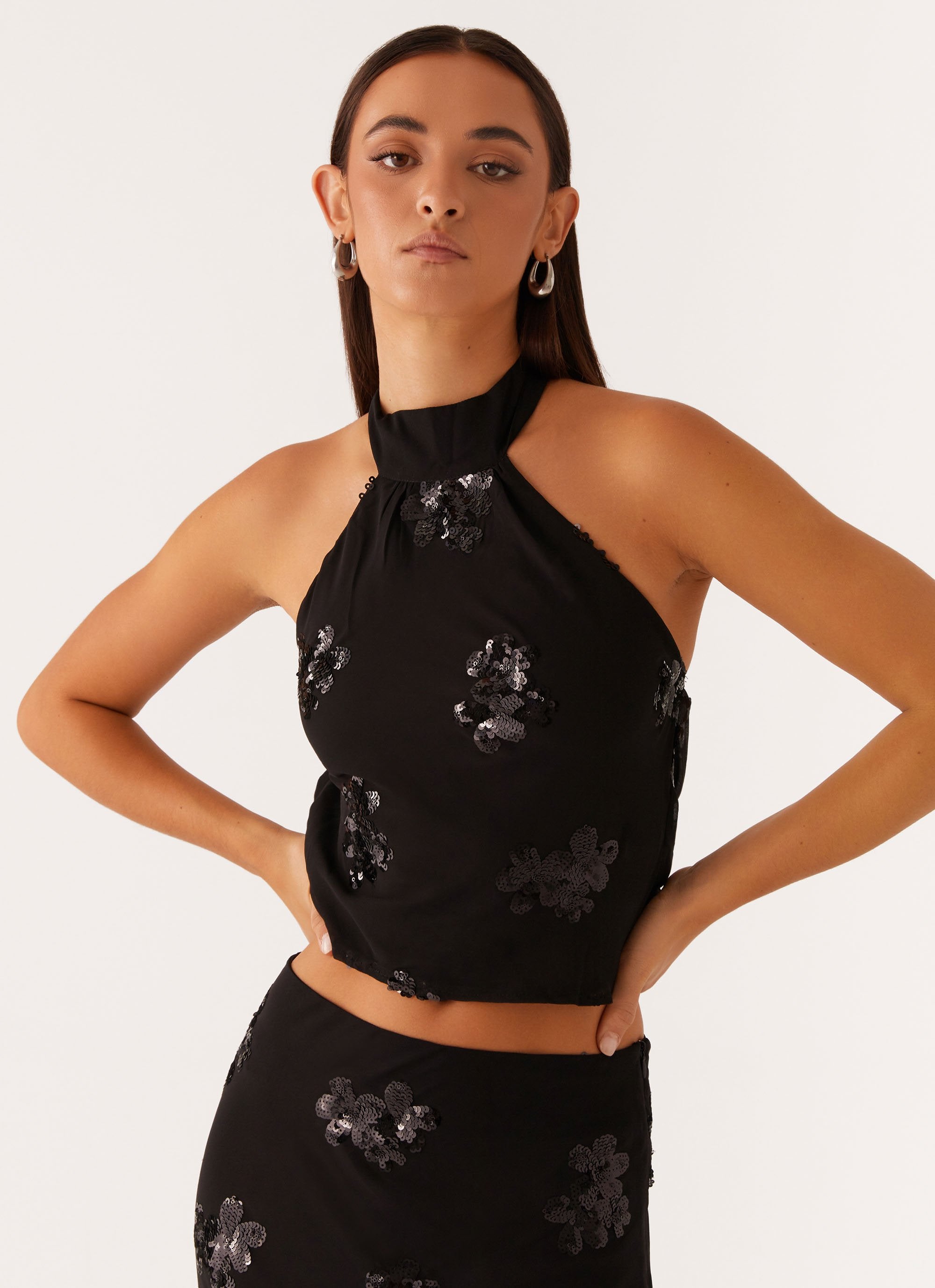 Cillian Sequin Halter Top - Black