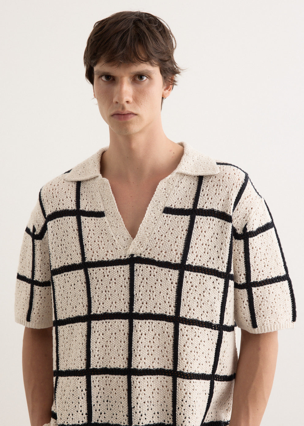 Crochet Check Open Placket Polo