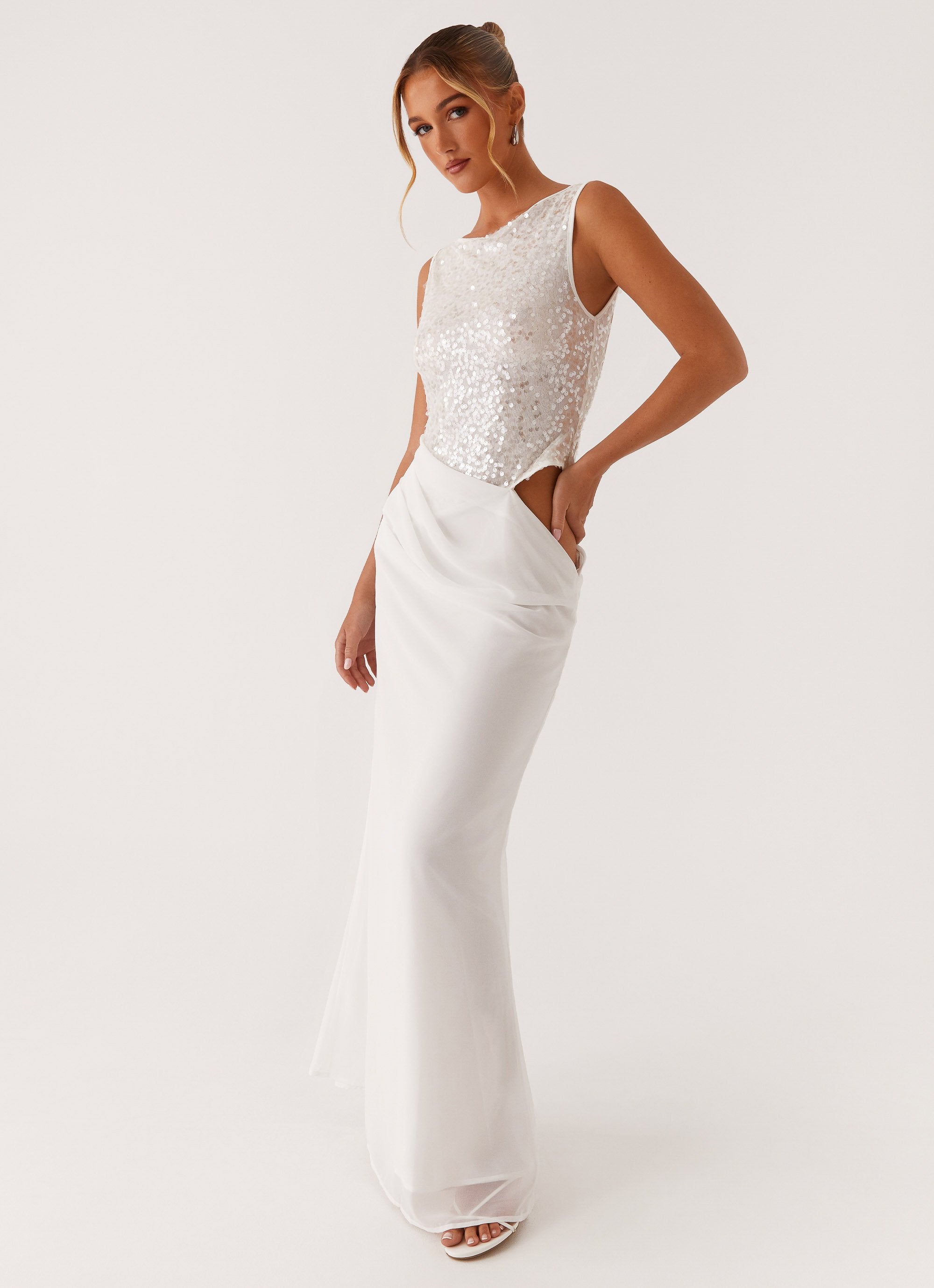 Above Ground Sequin Maxi Dress - White