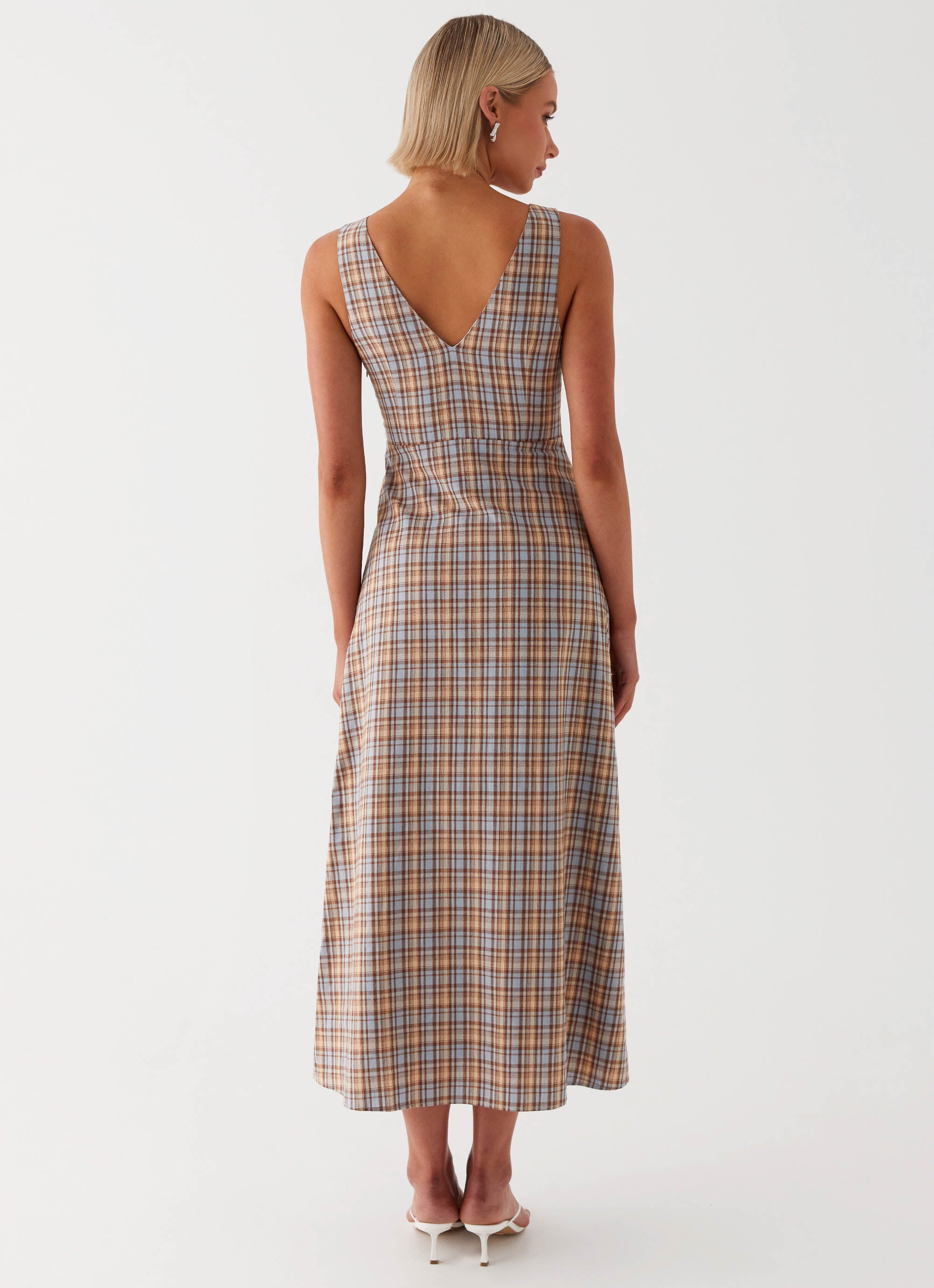 Daphny Gathered Bust Midi Dress - Check