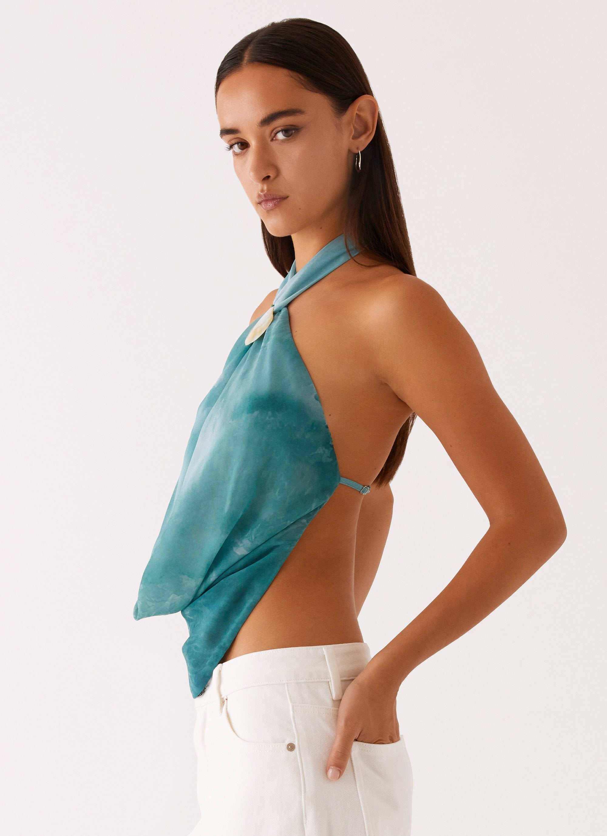 Zola Cowl Neck Shell Top - Green Tie Dye