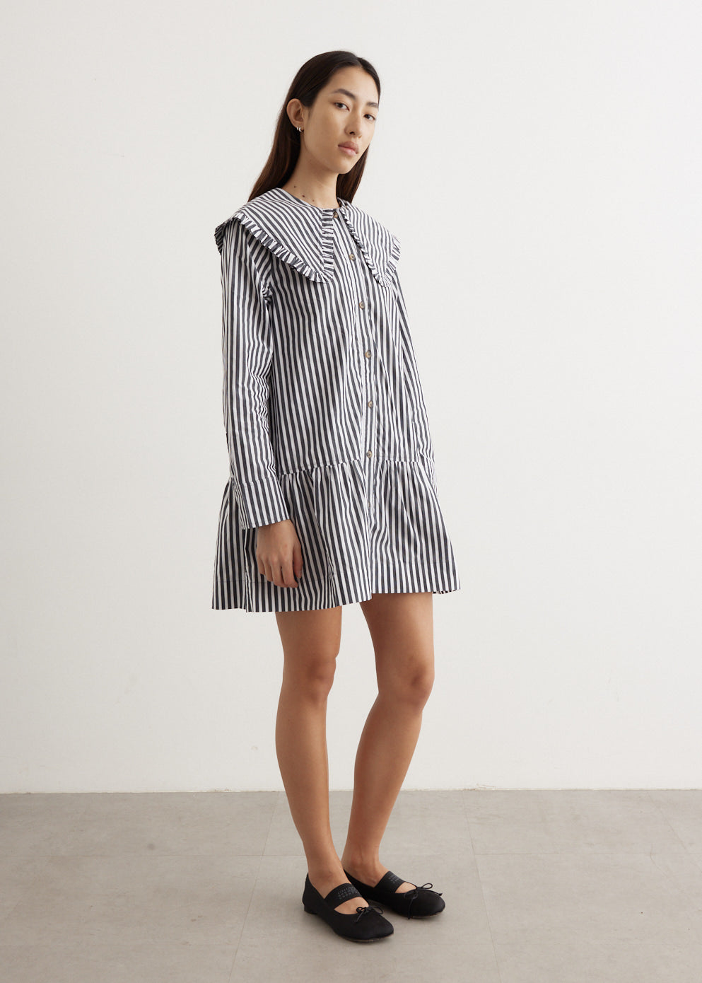 Stripe Big Collar Mini Shirt Dress