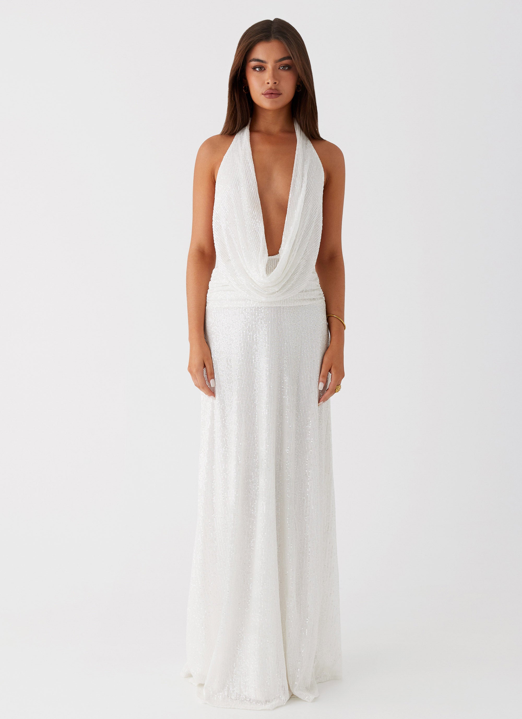 Elysia Sequin Maxi Dress - White