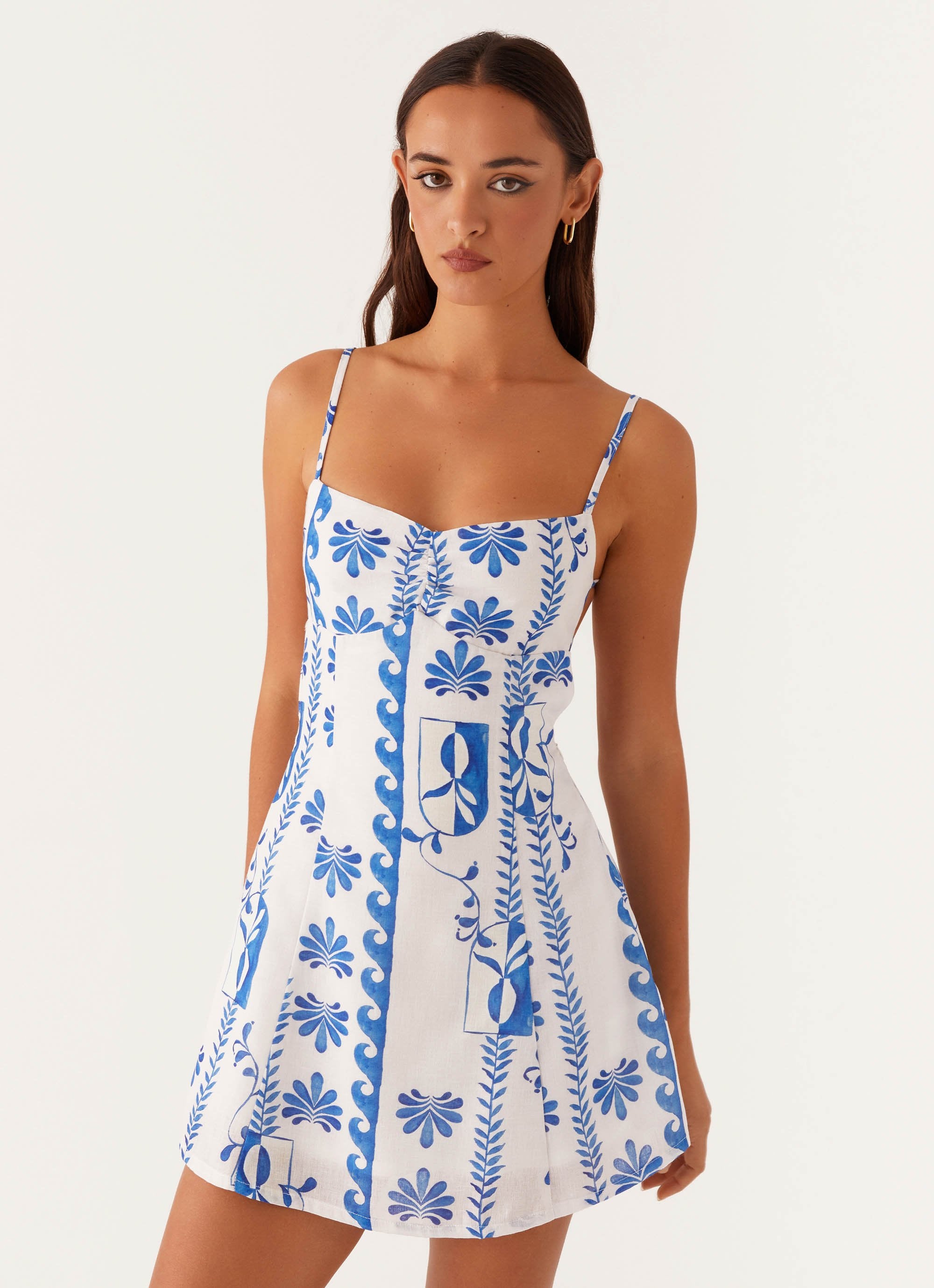 Isra Linen Mini Dress - Floral Wave