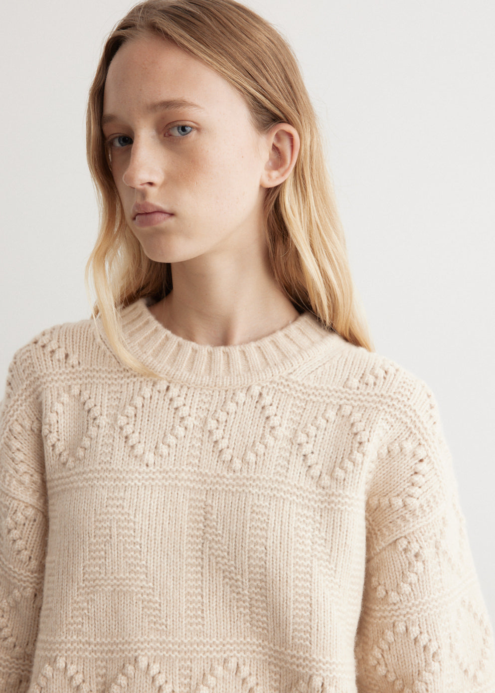 Wool Cotton Bubble O-Neck Knit