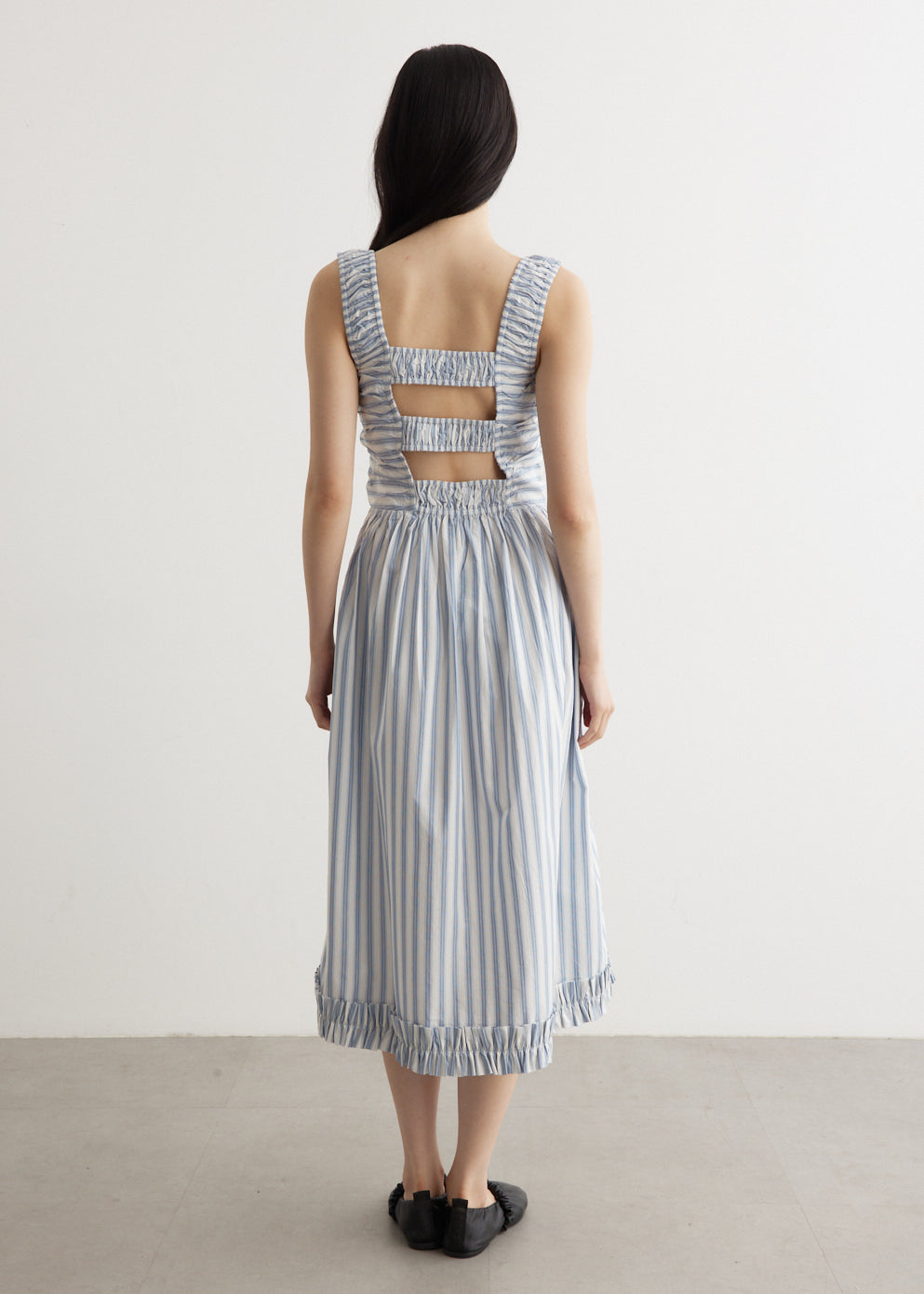 Stripe Midi Strap Smock Dress