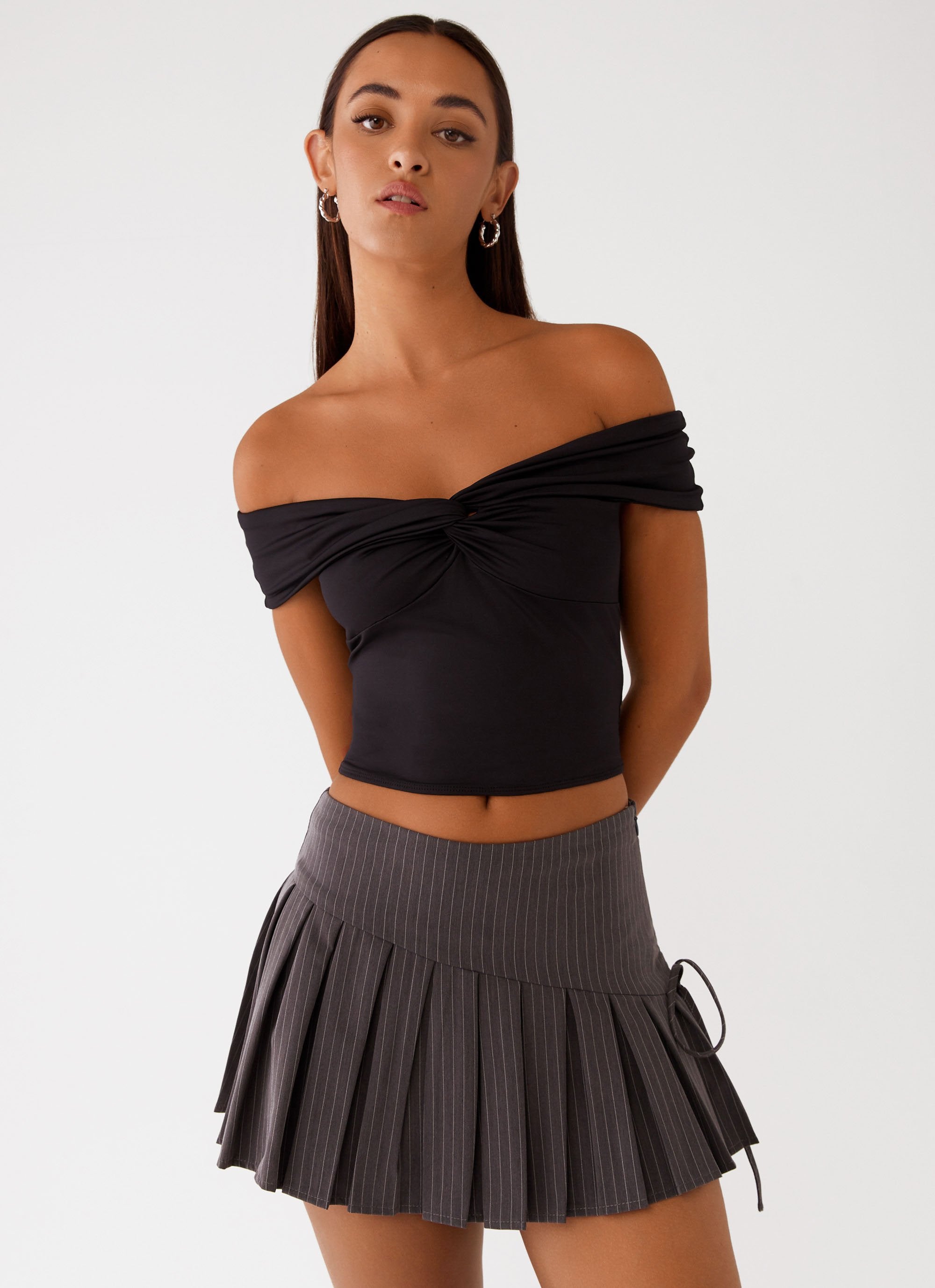 Lost In You Mini Skirt - Grey Pinstripe