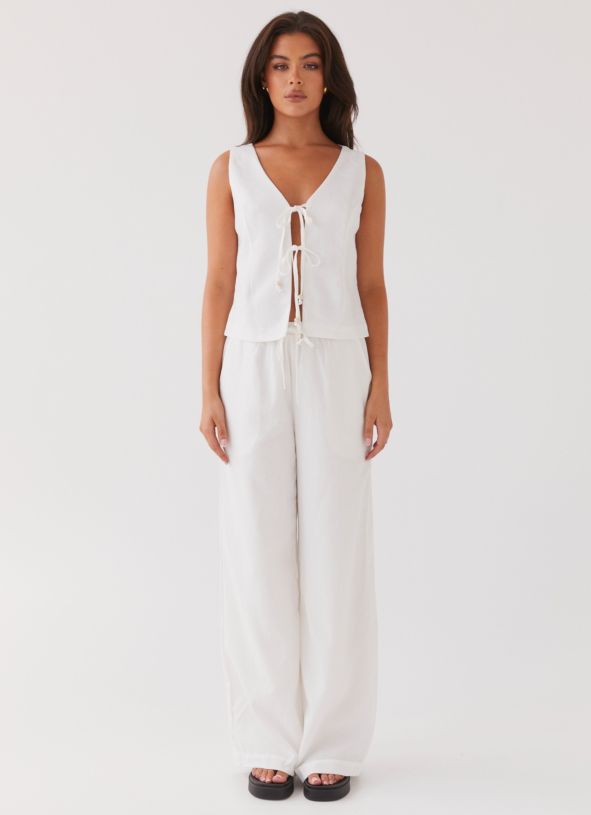 Tina Linen Vest Top - White