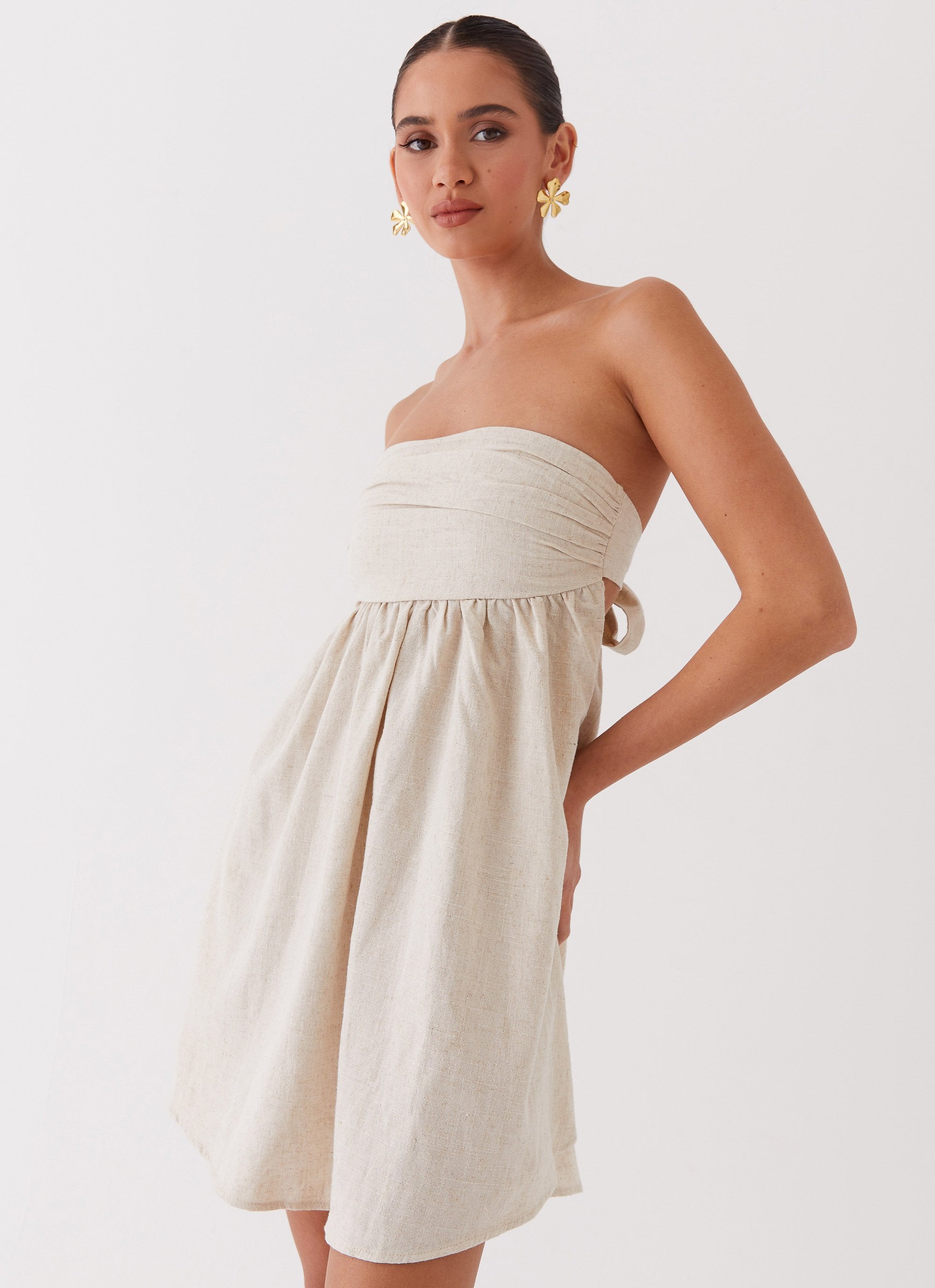 Night Changes Linen Mini Dress - Oatmeal