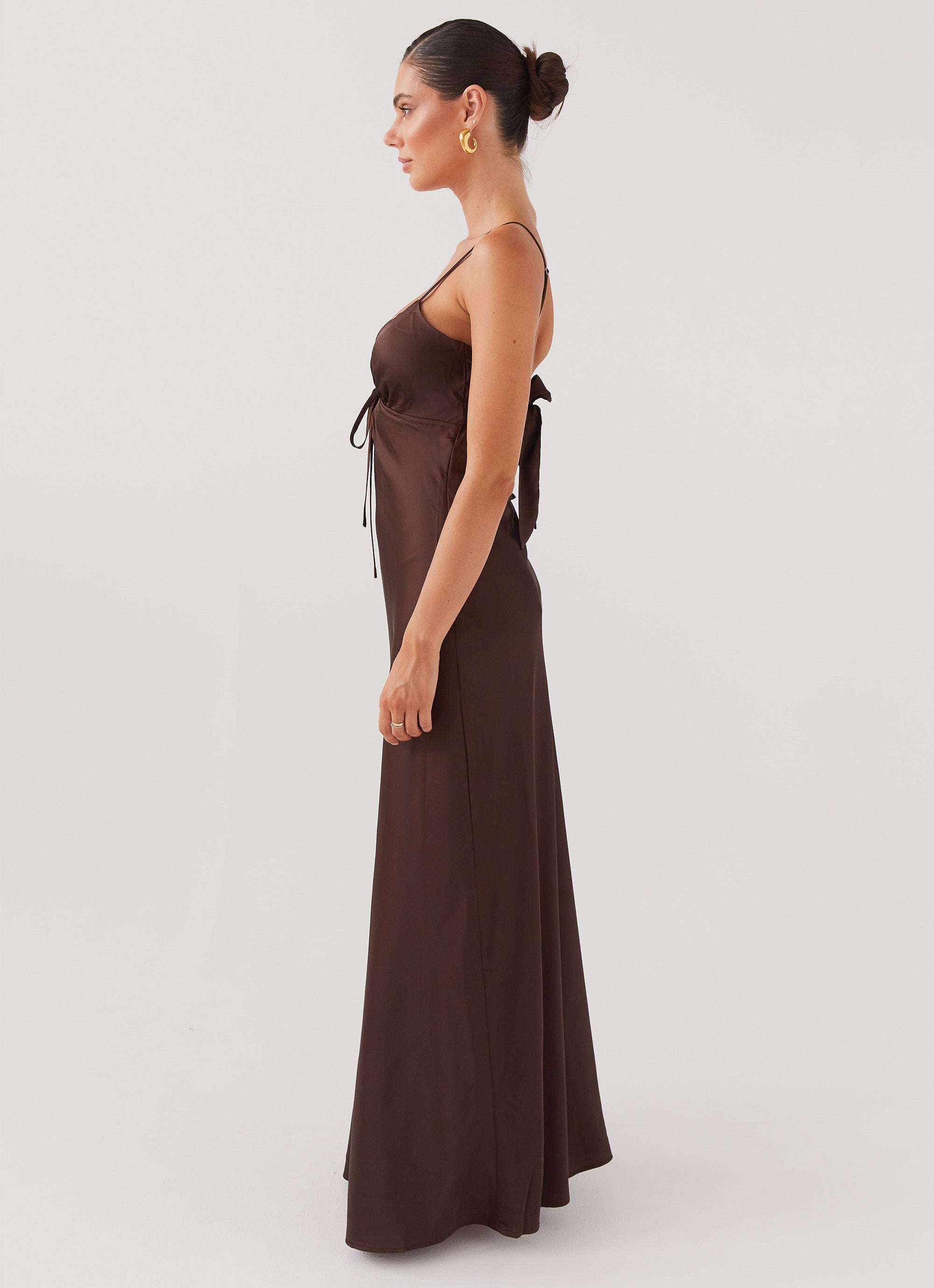 Flora Satin Maxi Dress - Chocolate