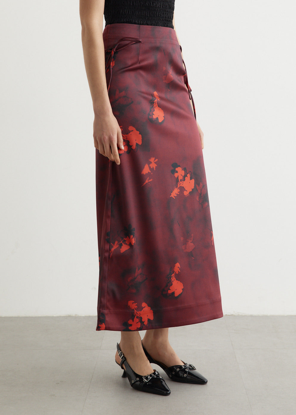 Printed Double Satin Maxi Skirt
