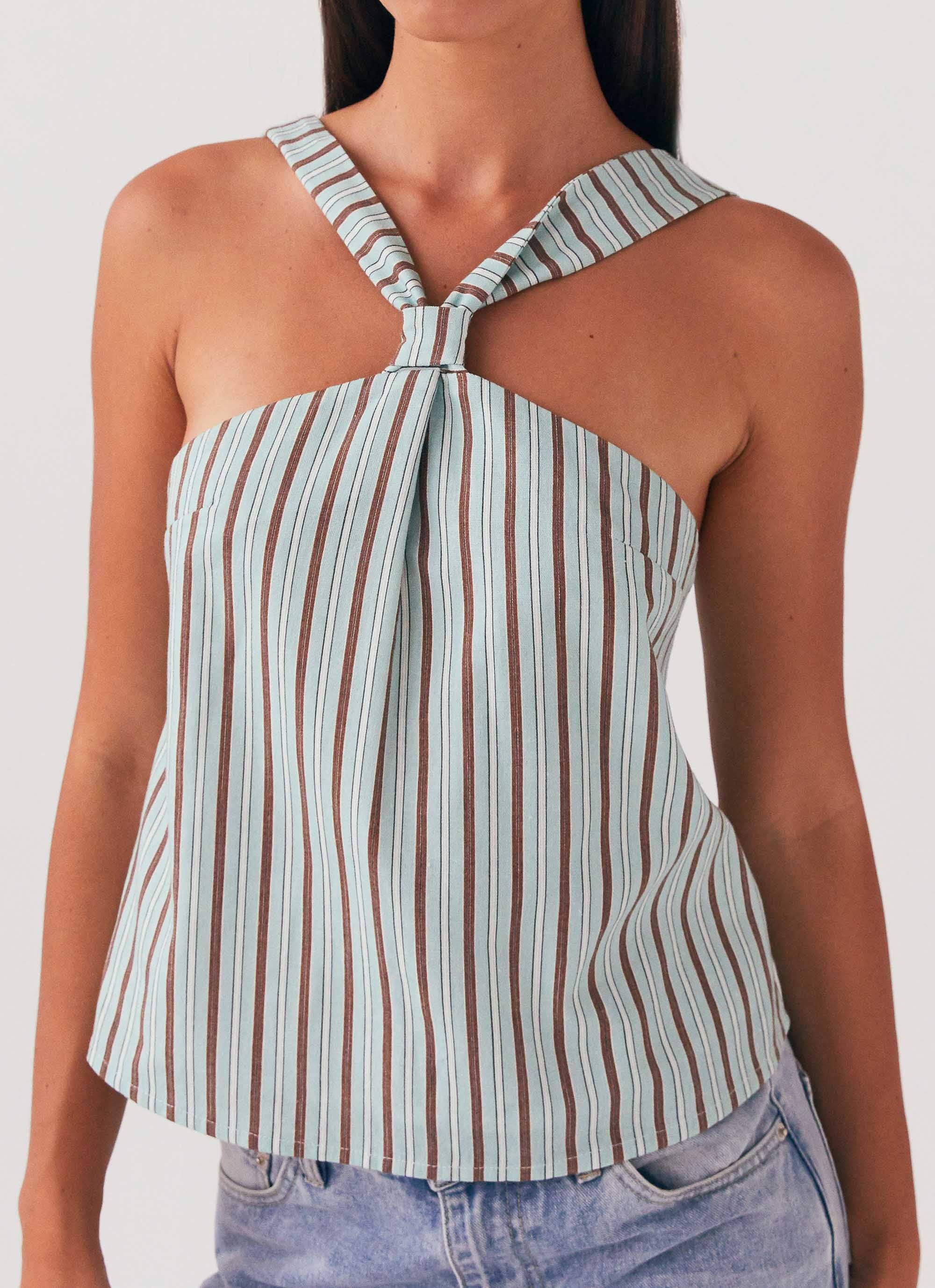 Keira Linen Top - Coastal Stripe