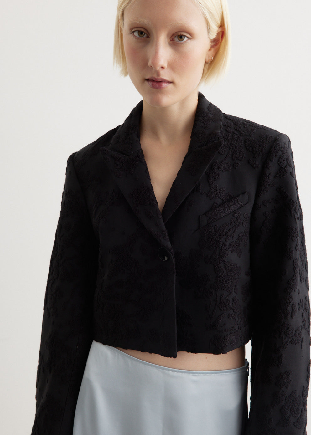 Boucle Jacquard Suiting Cropped Blazer