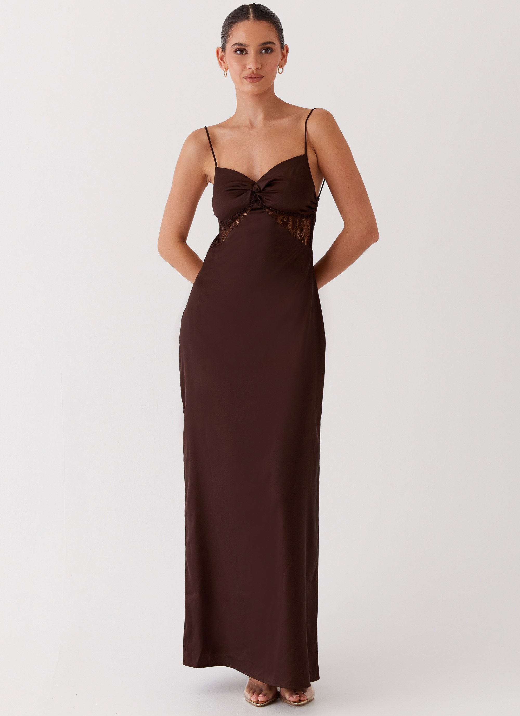 Dream Sight Lace Satin Maxi Dress - Chocolate