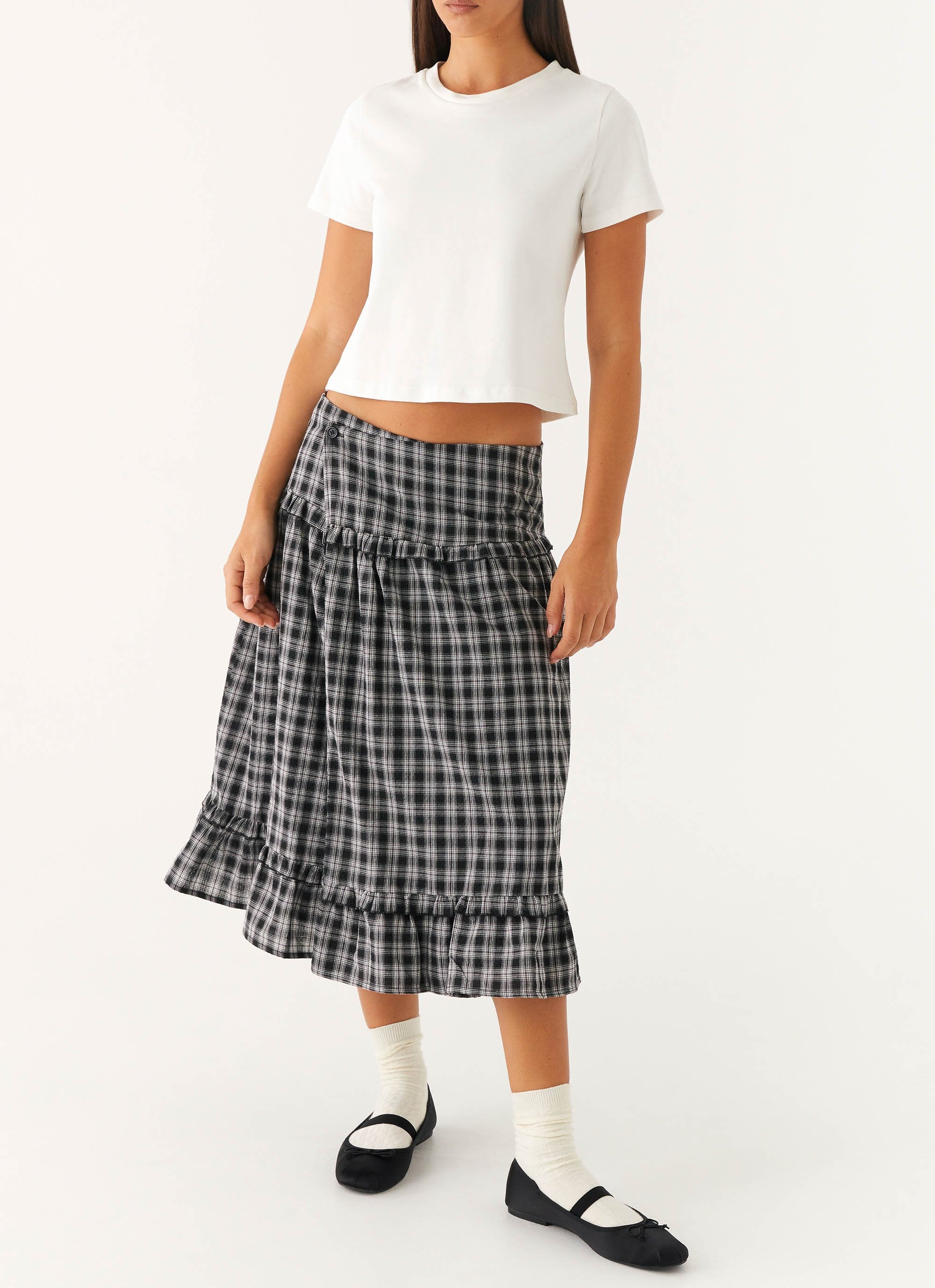 Laura Midi Skirt - White Black Check