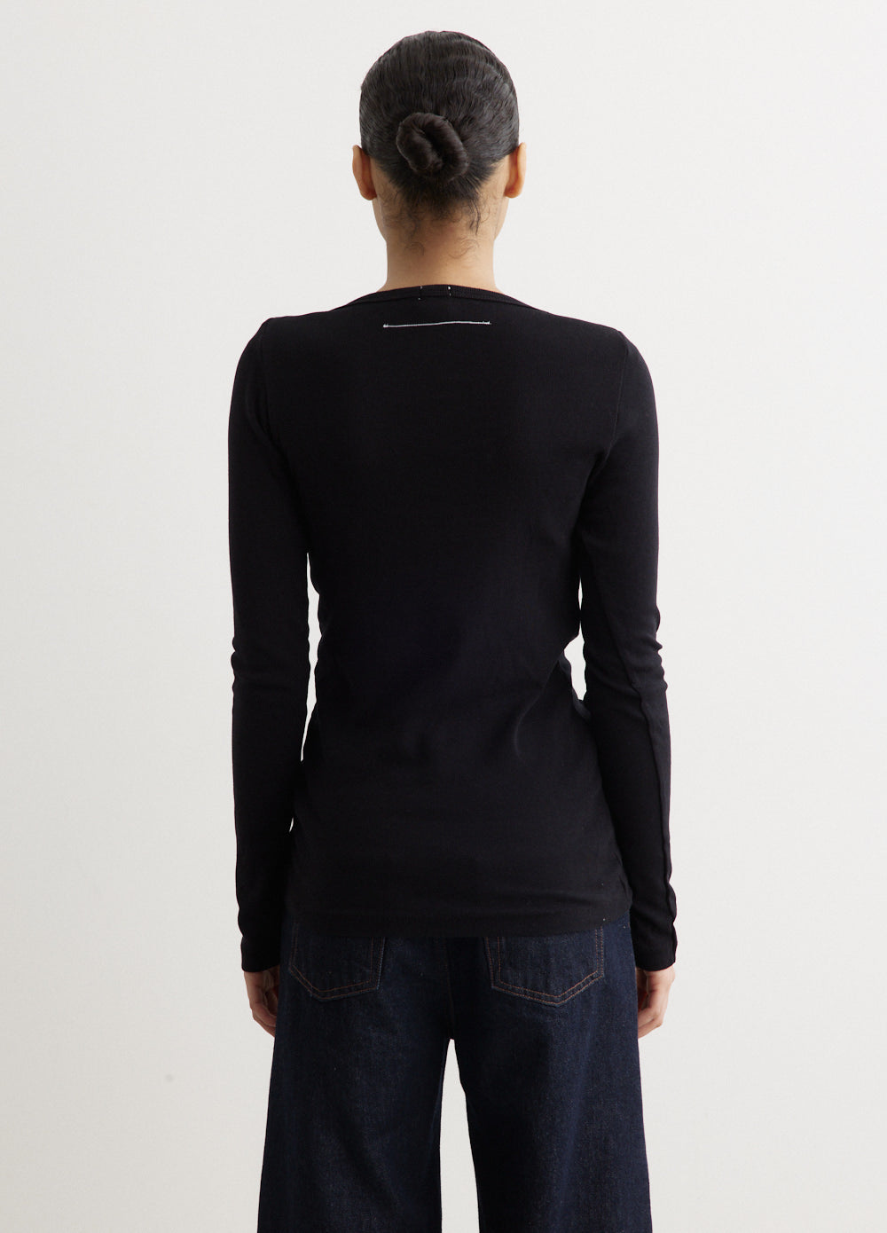 Envelope Neck Rib Long Sleeve Top