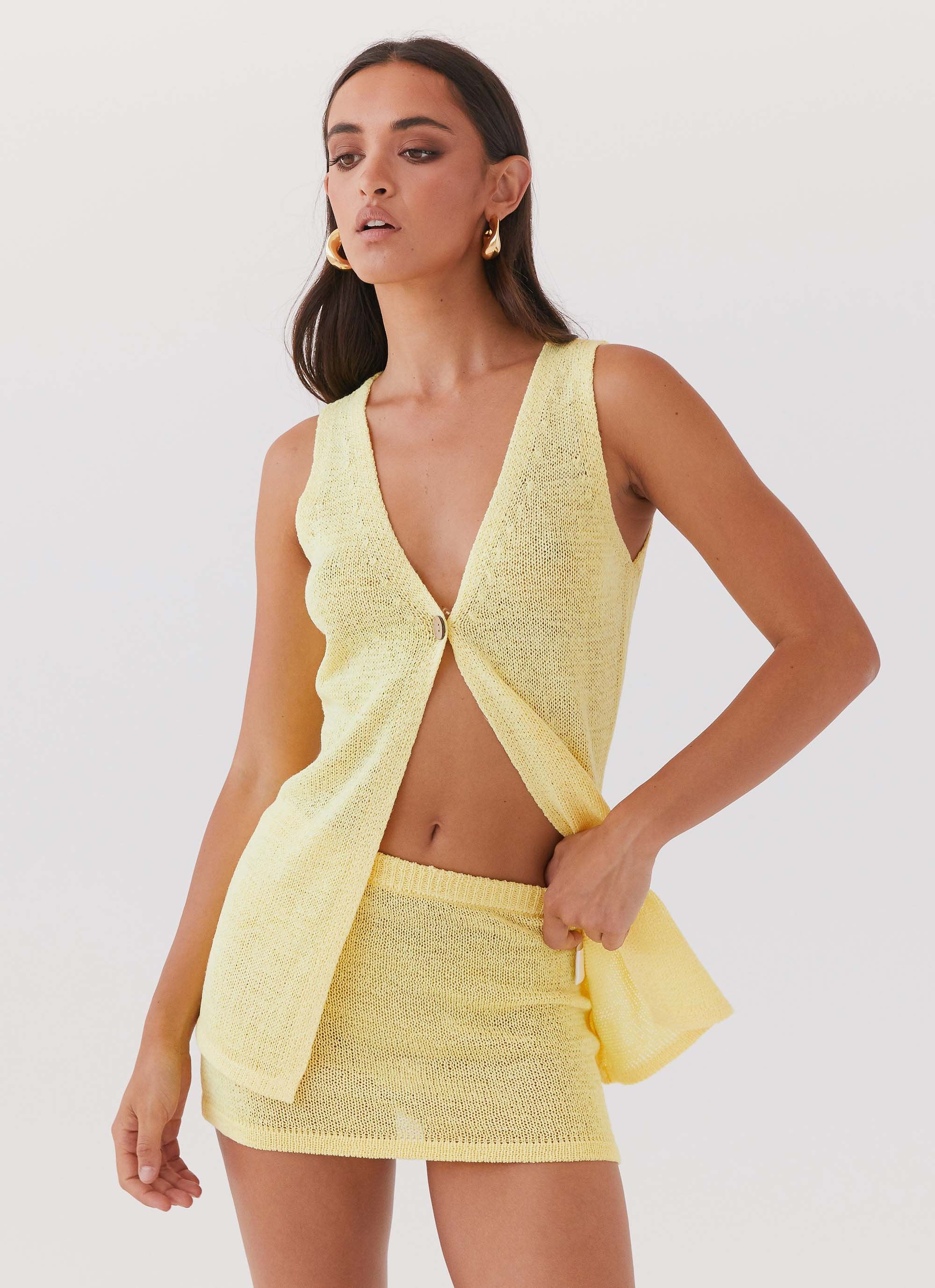 Capri Glow Knit Mini Skirt - Canary