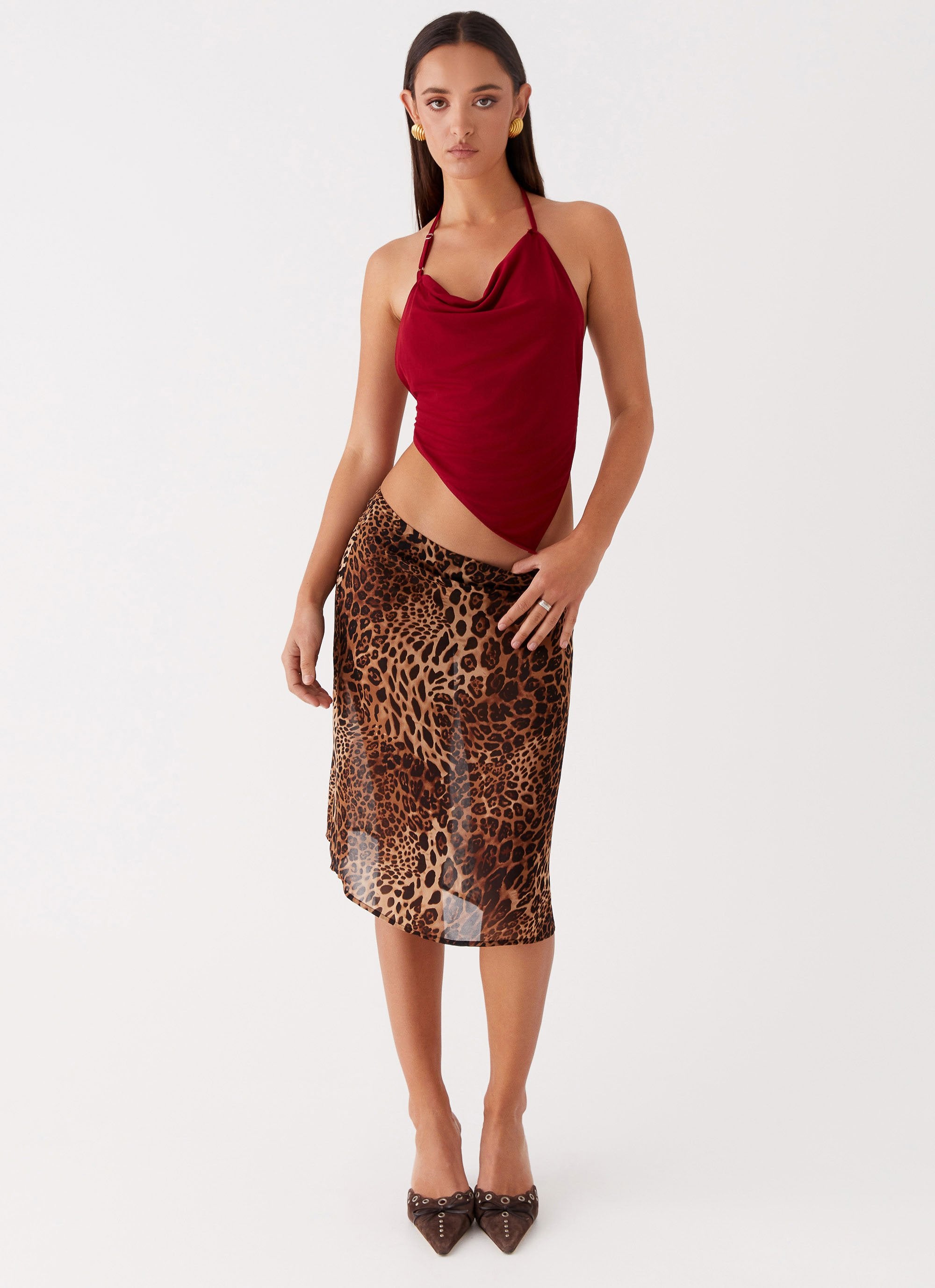 Evoke Chiffon Midi Skirt - Leopard