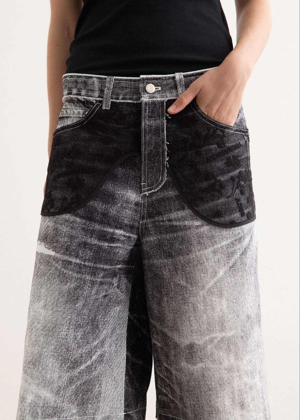 Lace Panelled White Denim Shorts