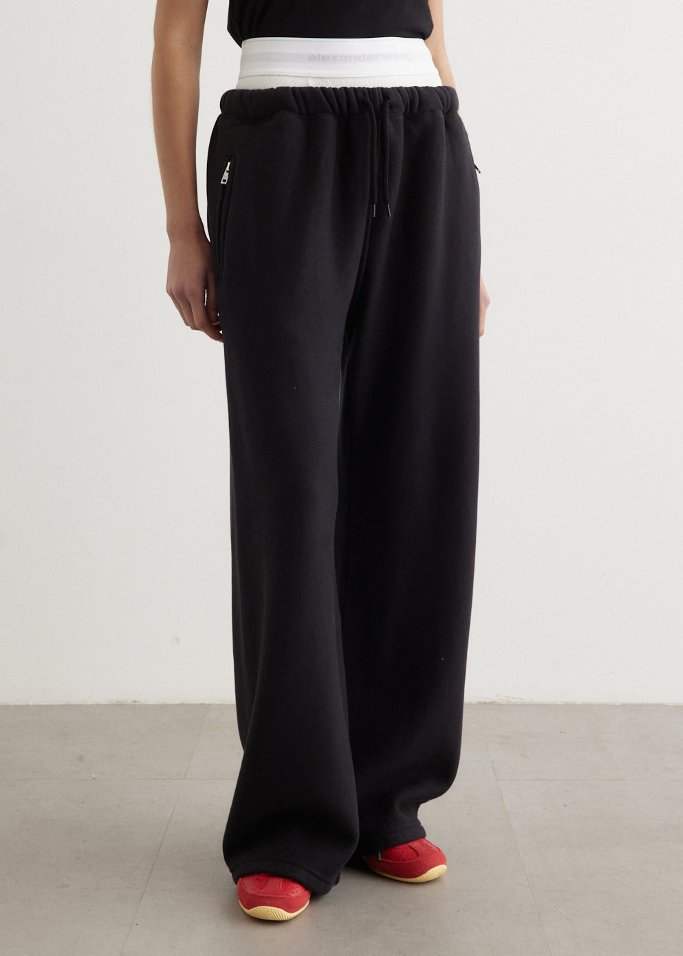 Wide Leg Sweatpants With Exposed Brief