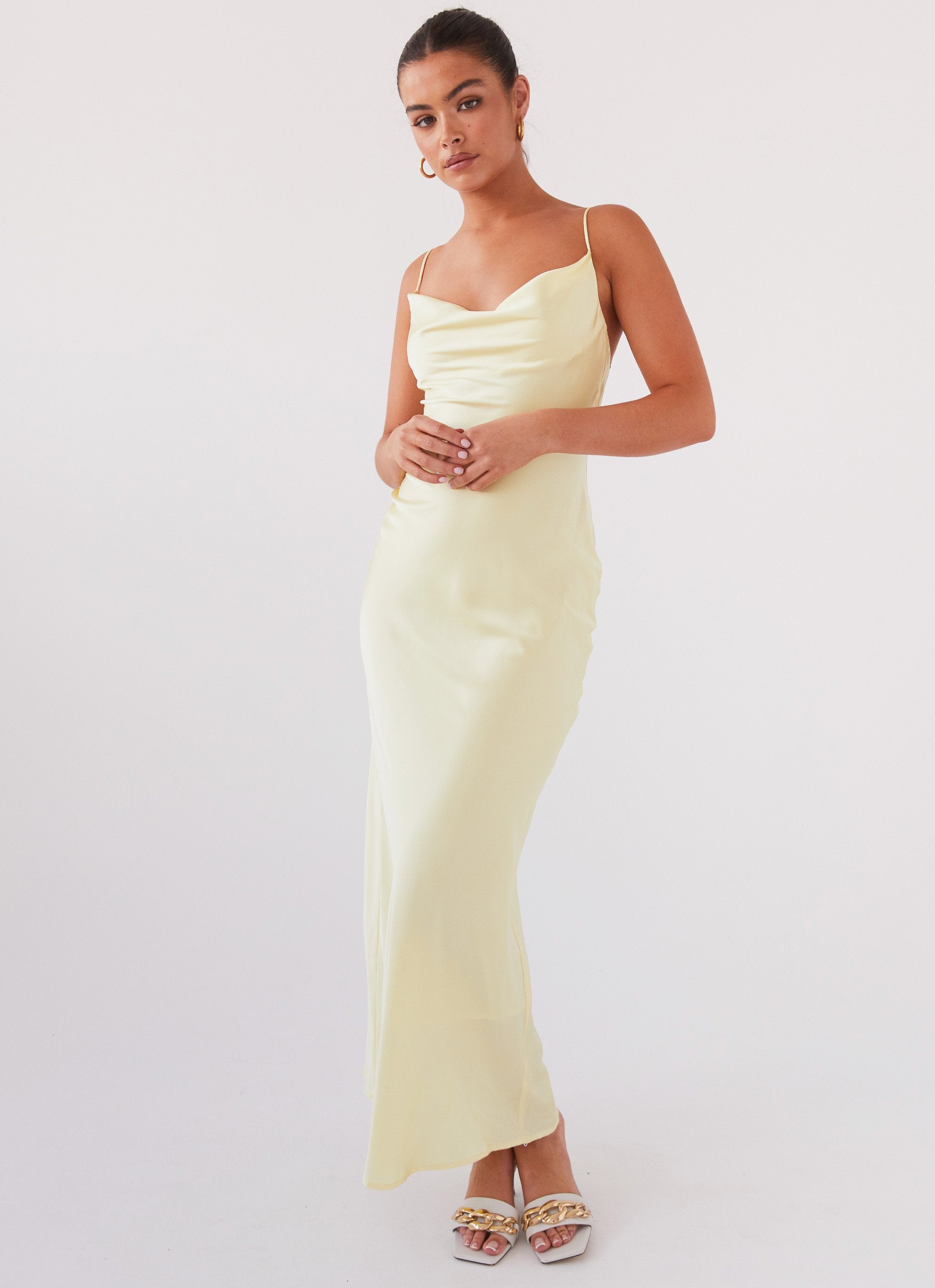 Joanna Satin Maxi Dress - Lemon