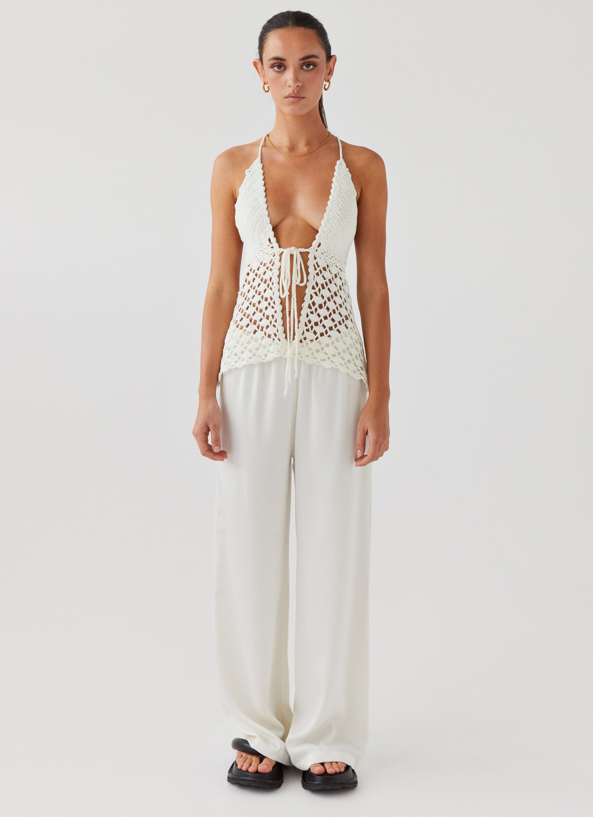 Into You Crochet Tie Top - Ivory