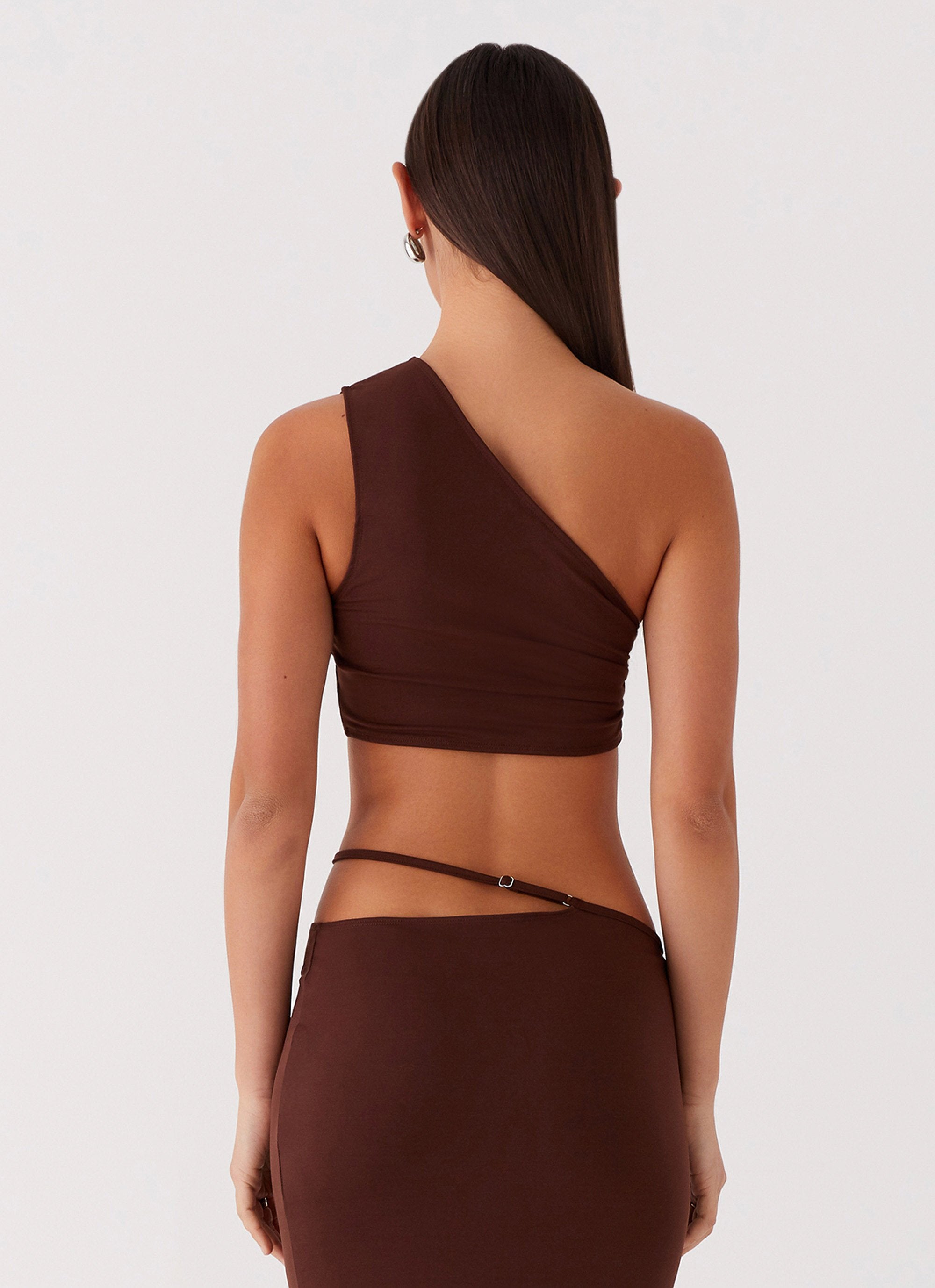 Like You Do One Shoulder Crop Top - Chocolate