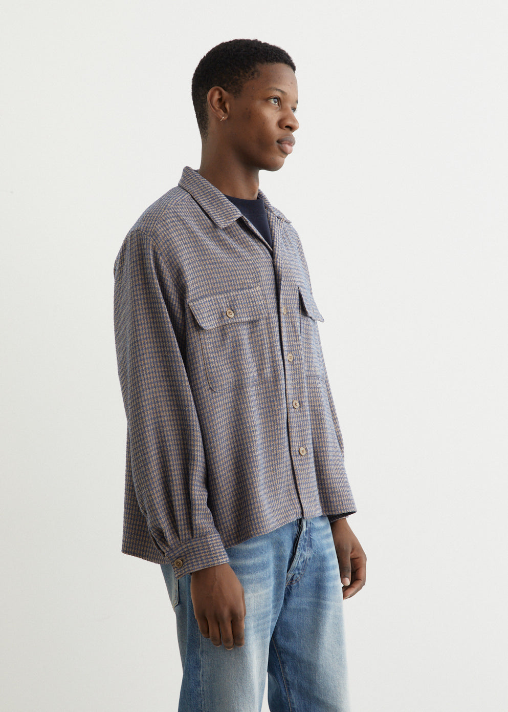 Open Collar Tweed Chidori Shirt