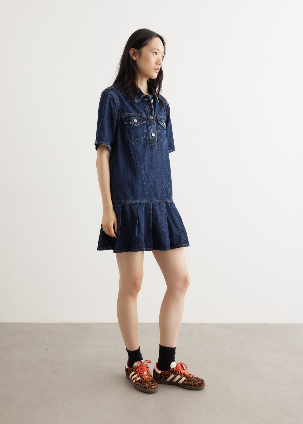 Crinkled Future Denim Mini Dress