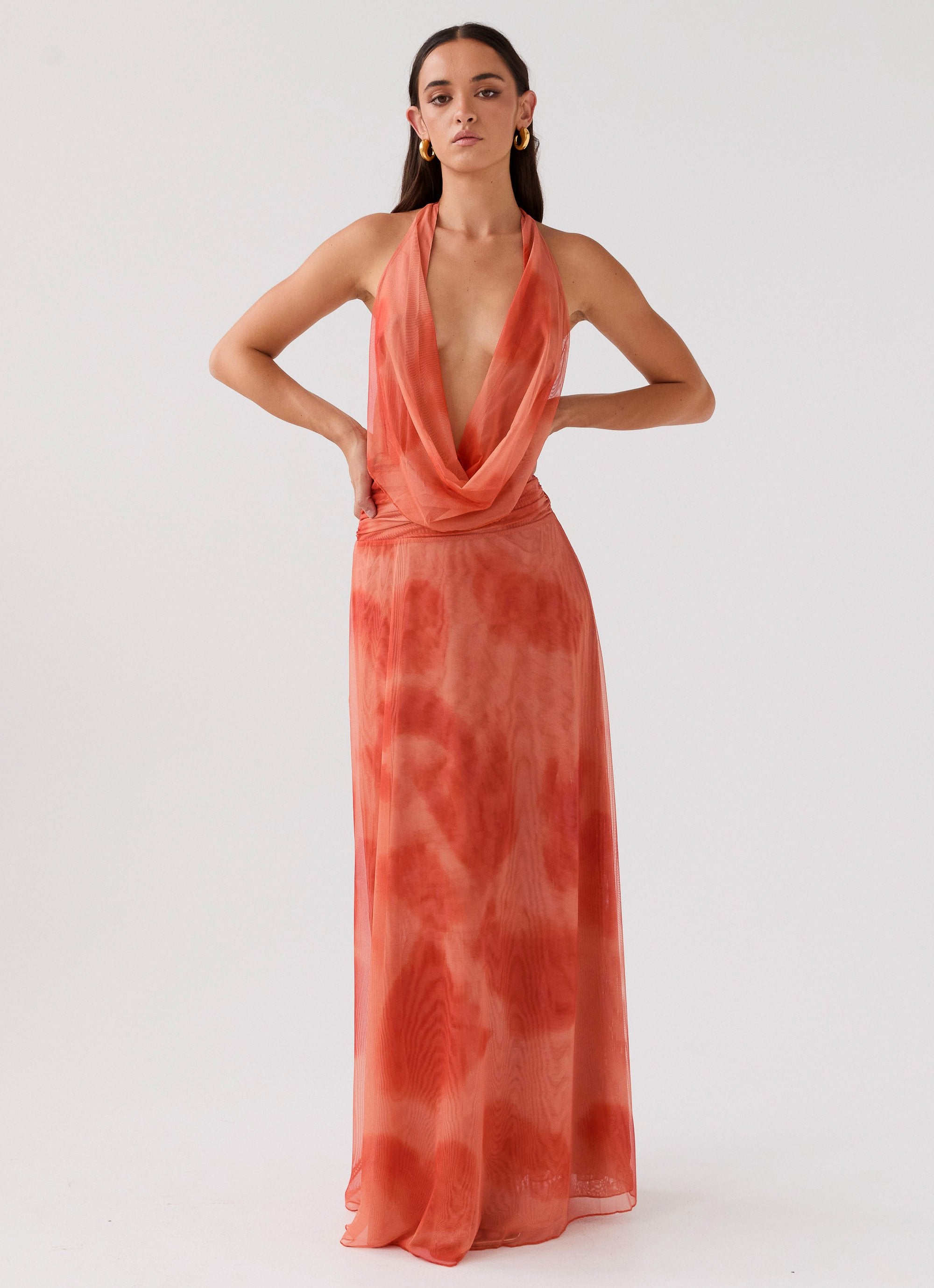 Elysia Chiffon Maxi Dress - Fiery Fusion