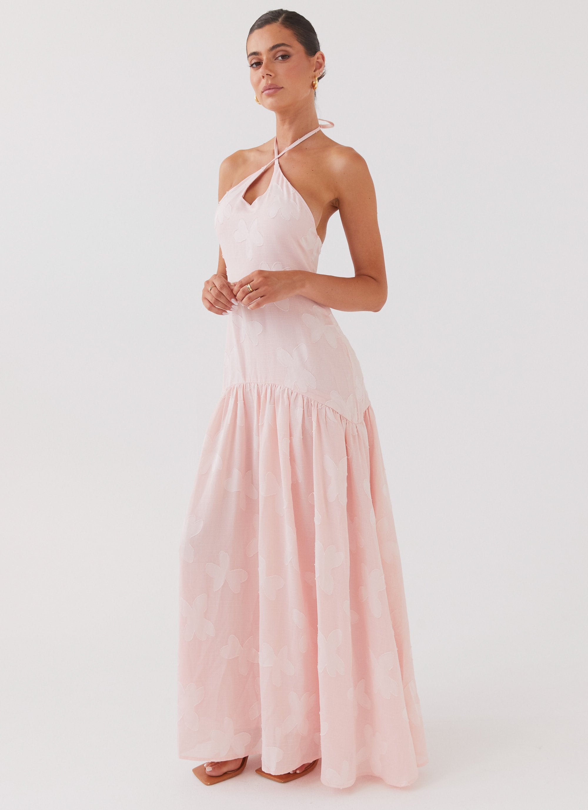 Blushed Cross Neckline Maxi Dress - Pink Petal