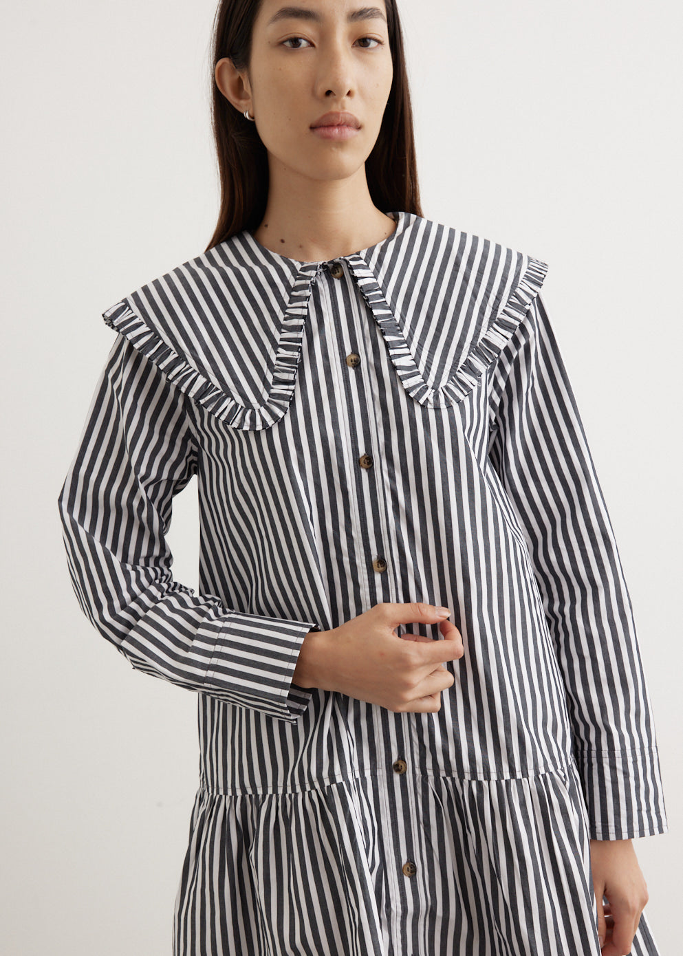 Stripe Big Collar Mini Shirt Dress