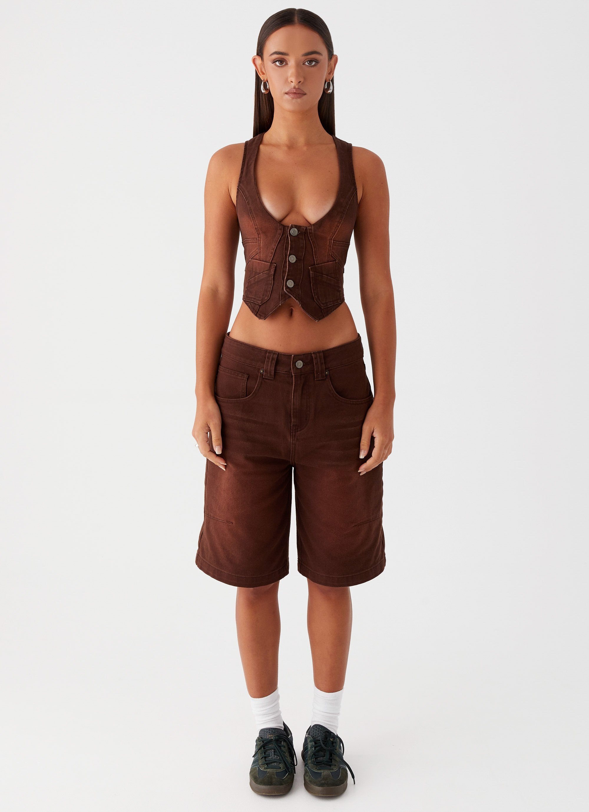 Heading South Denim Vest - Brown