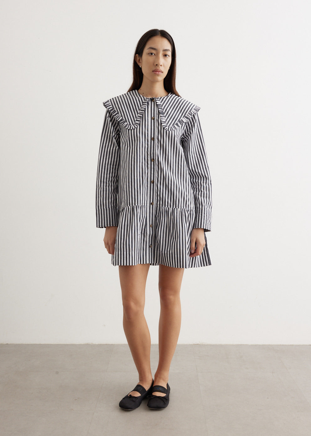 Stripe Big Collar Mini Shirt Dress