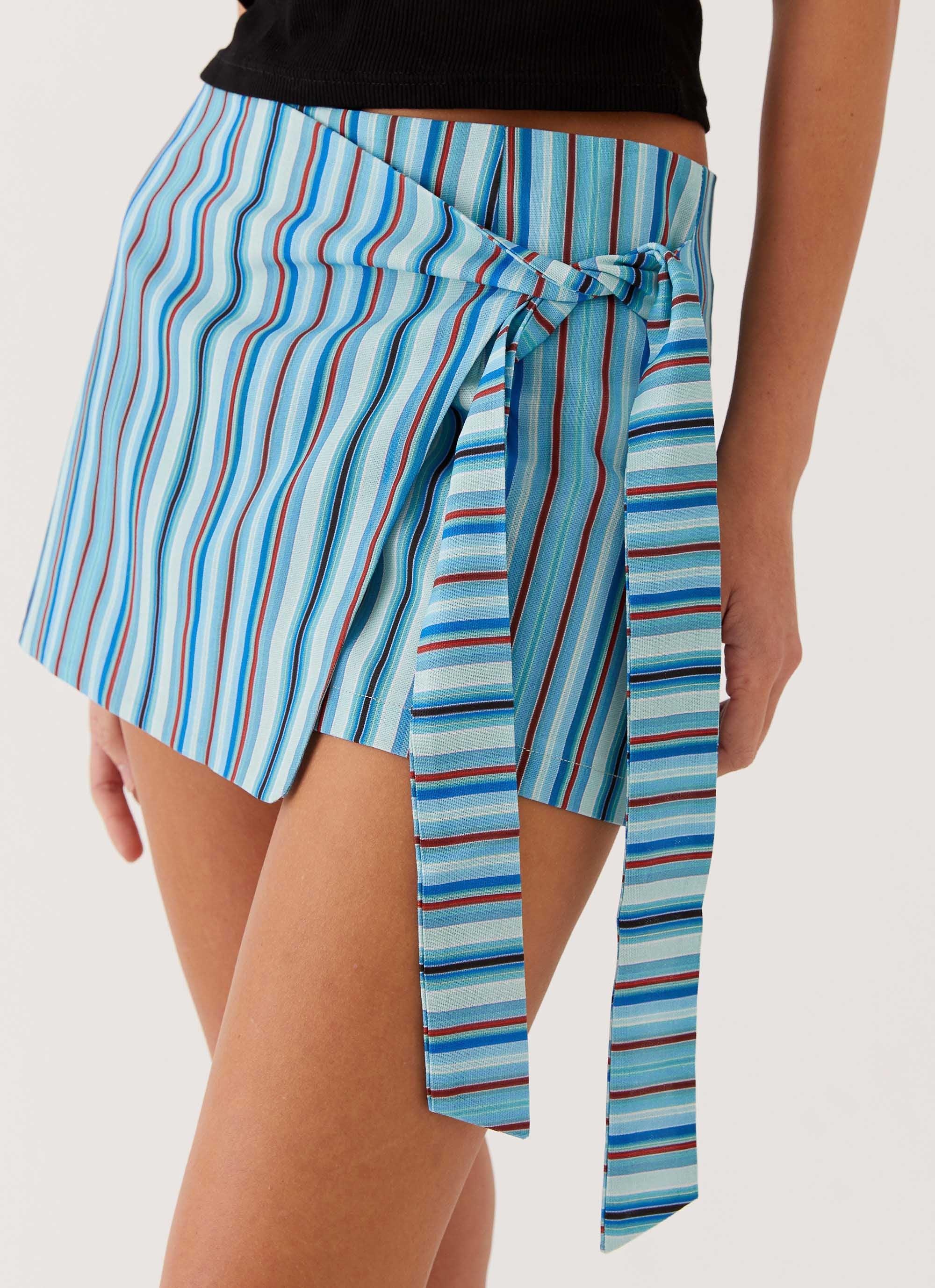 Steal Away Linen Wrap Skirt - Blue Stripe