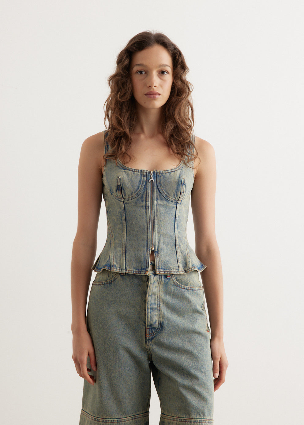 Moon Laser Denim Bustier Top