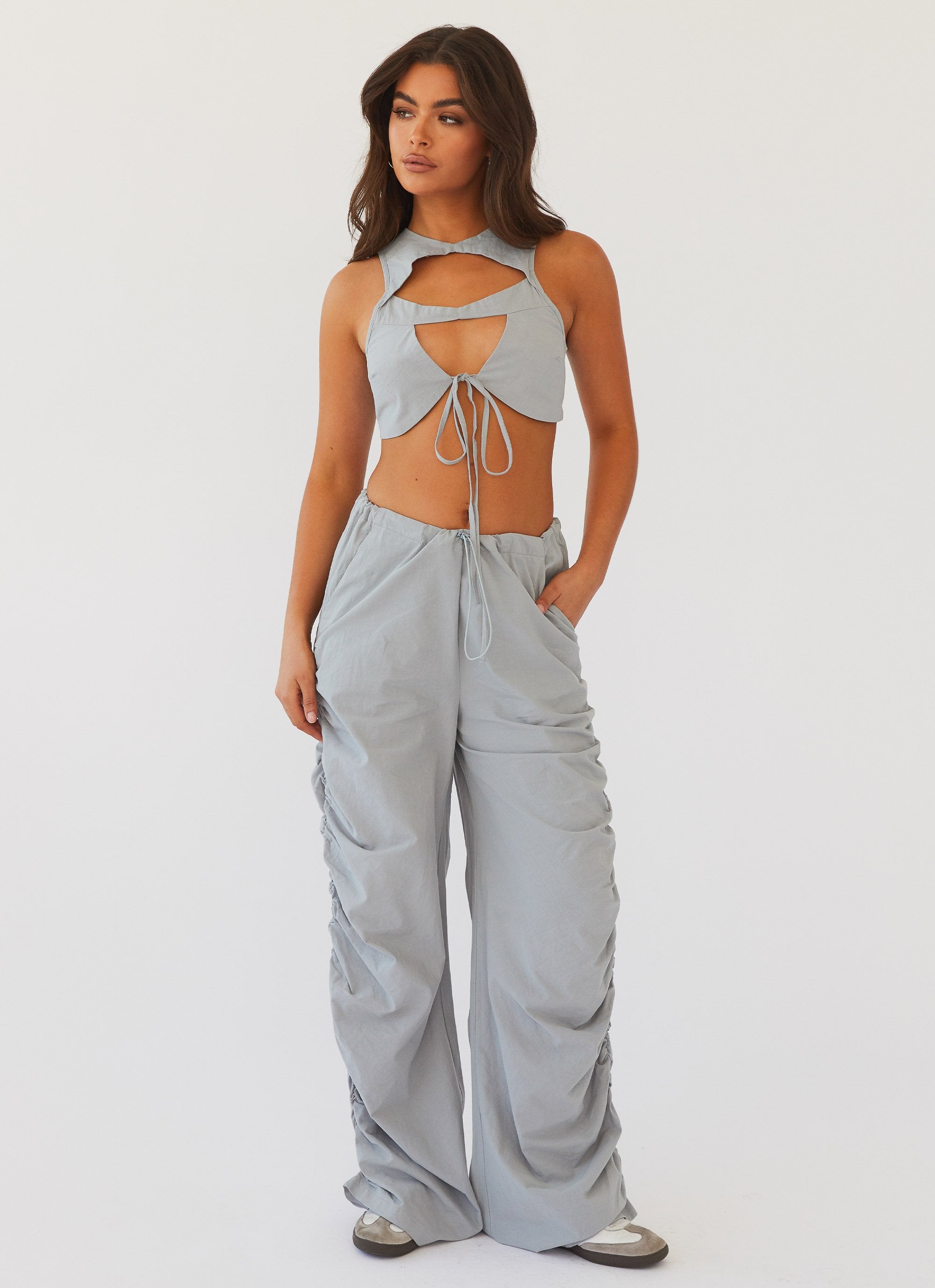 Next In Line Crop Top - Cement Blue