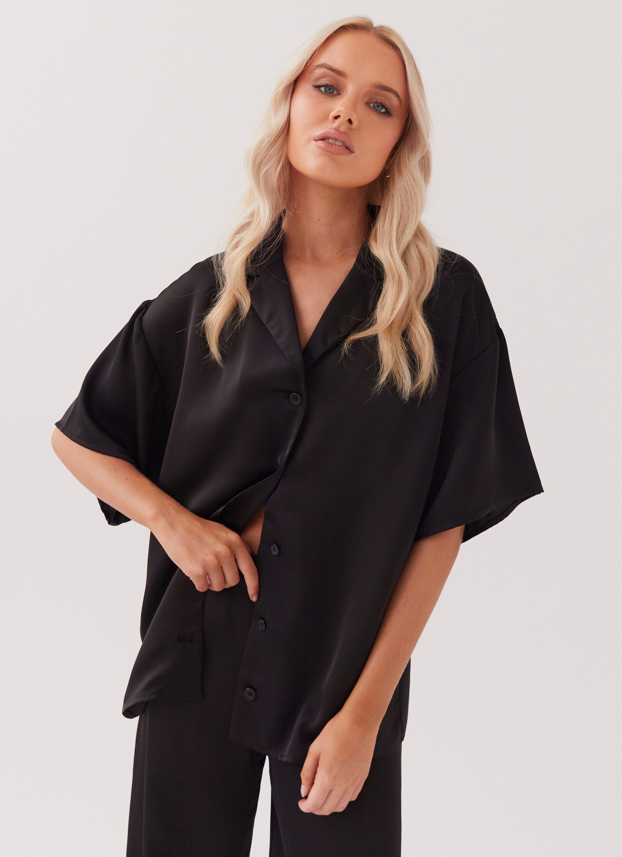 Palm Cove Satin Shirt - Black