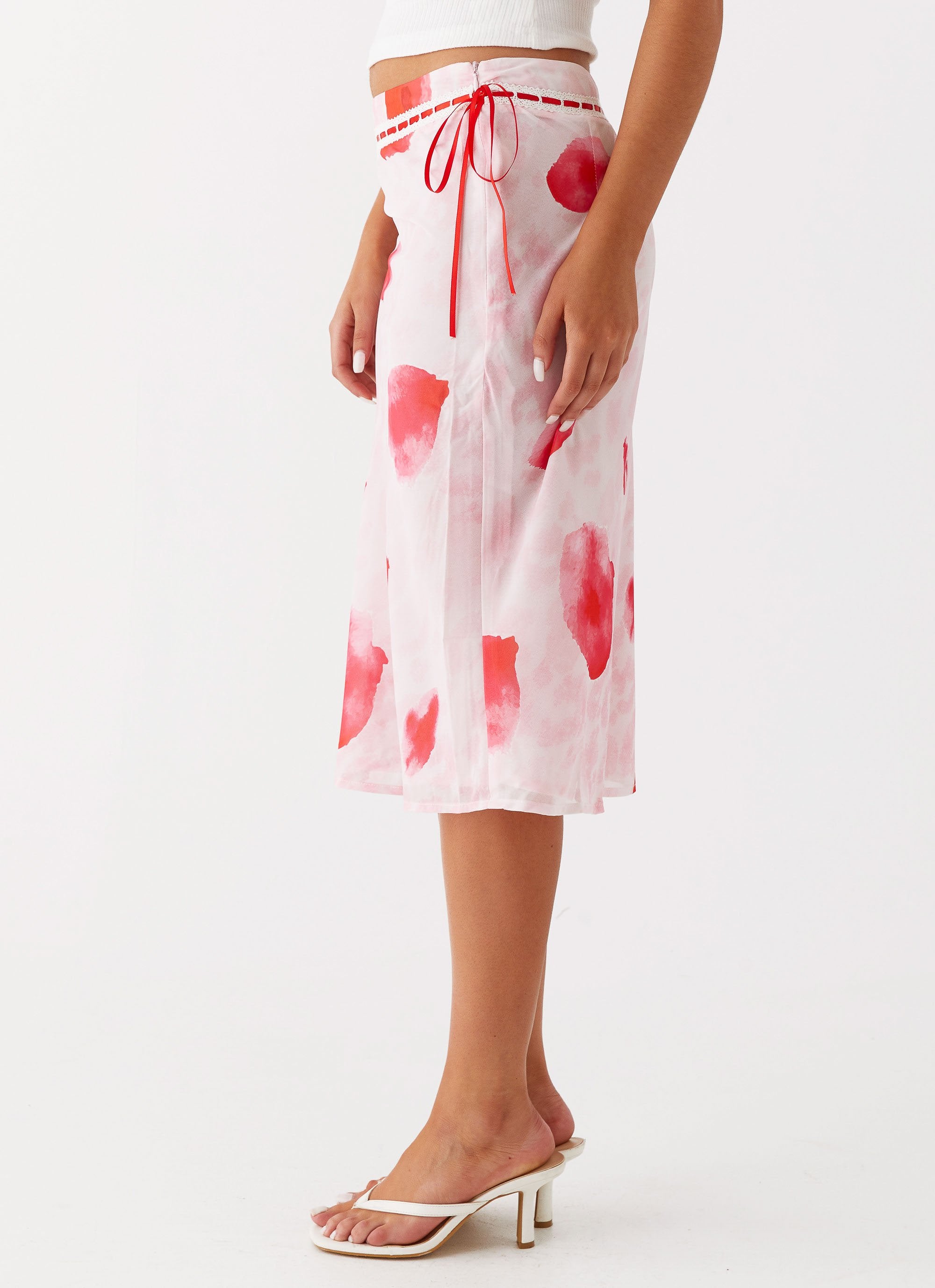 Peony Quartz Midi Skirt - Pink Poppy