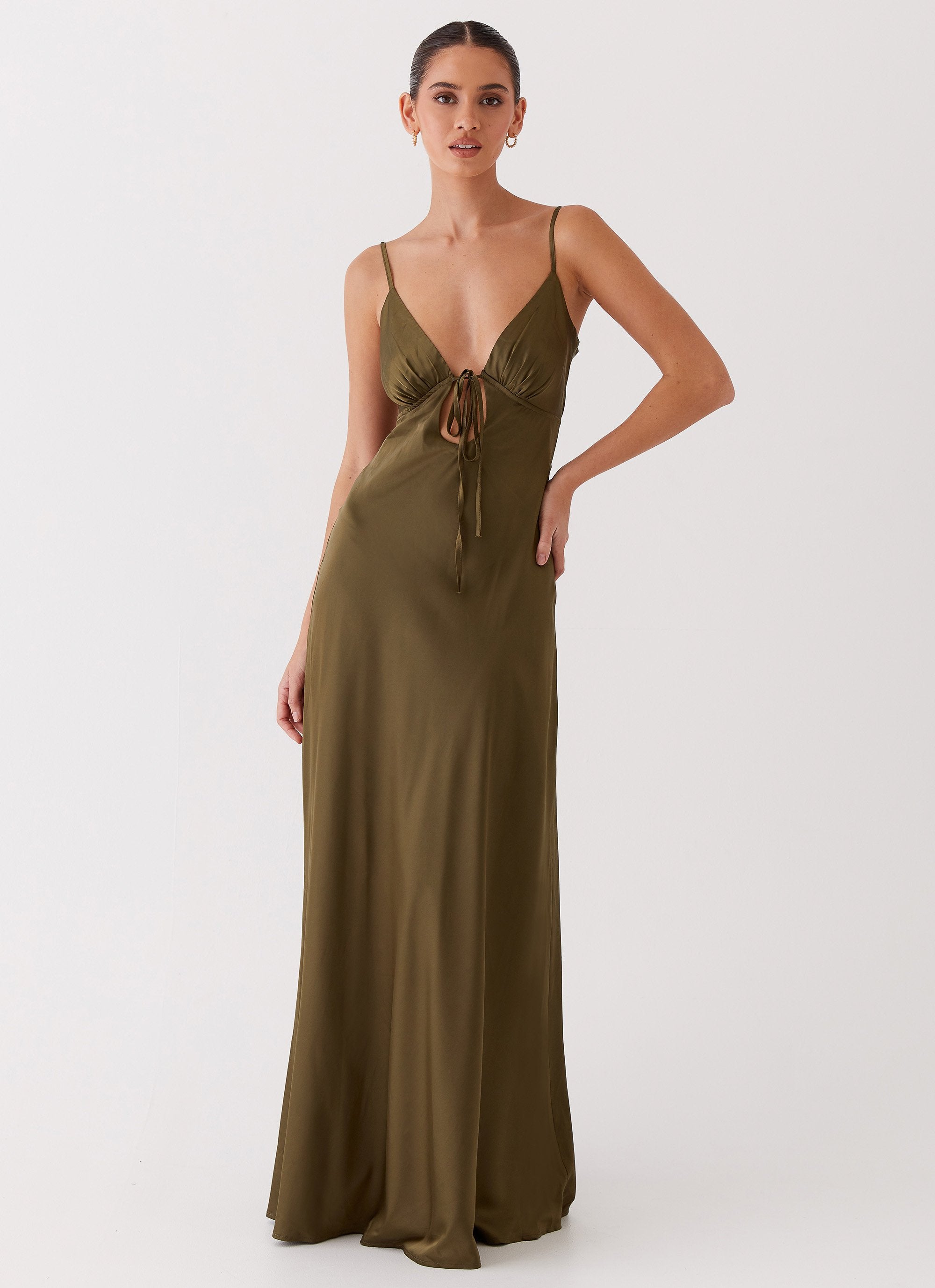 Flora Satin Maxi Dress - Khaki