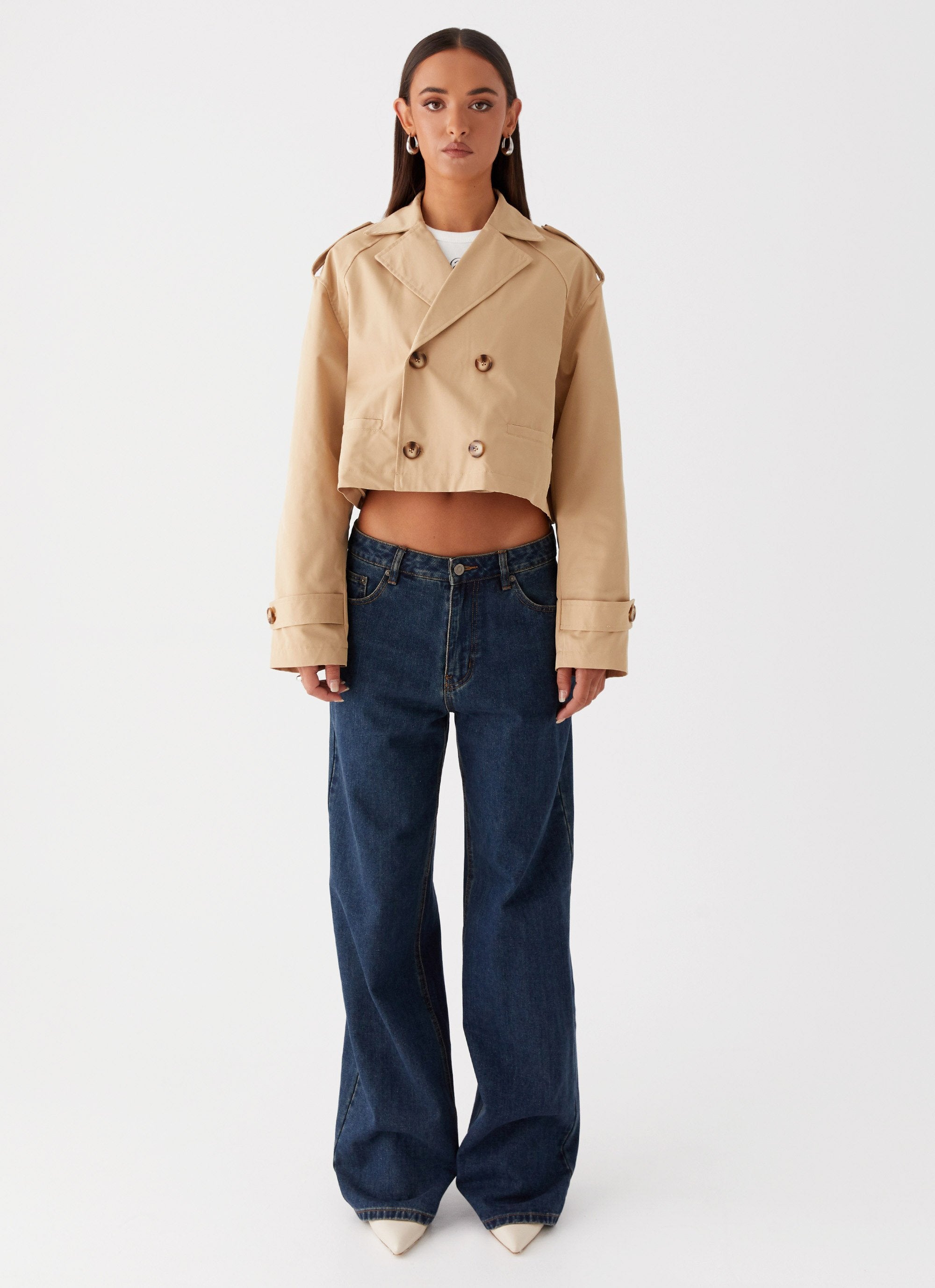 Teddie Cropped Trench Coat - Camel