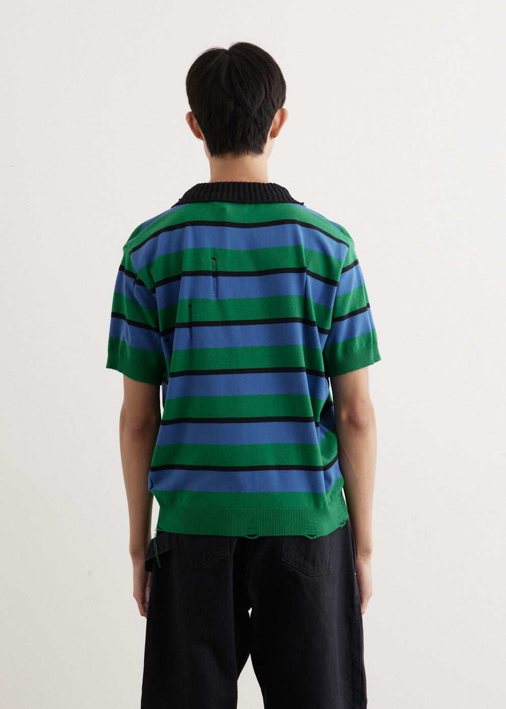 Damaged Stripe Polo Sweater